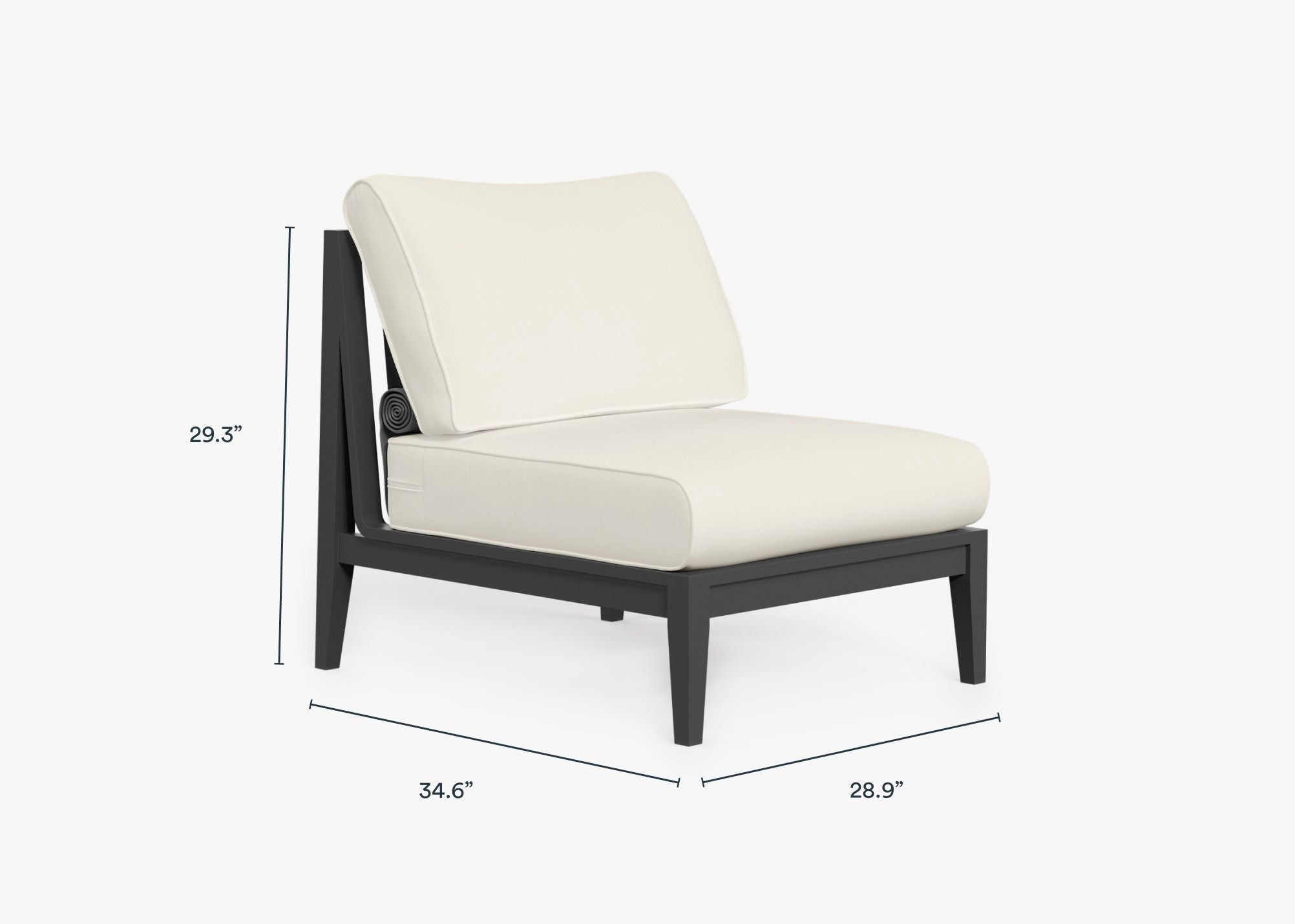 Charcoal Aluminum Outdoor Armless Chair dimensions in inches, also listed under Dimensions and Weights. #color_palisades cream