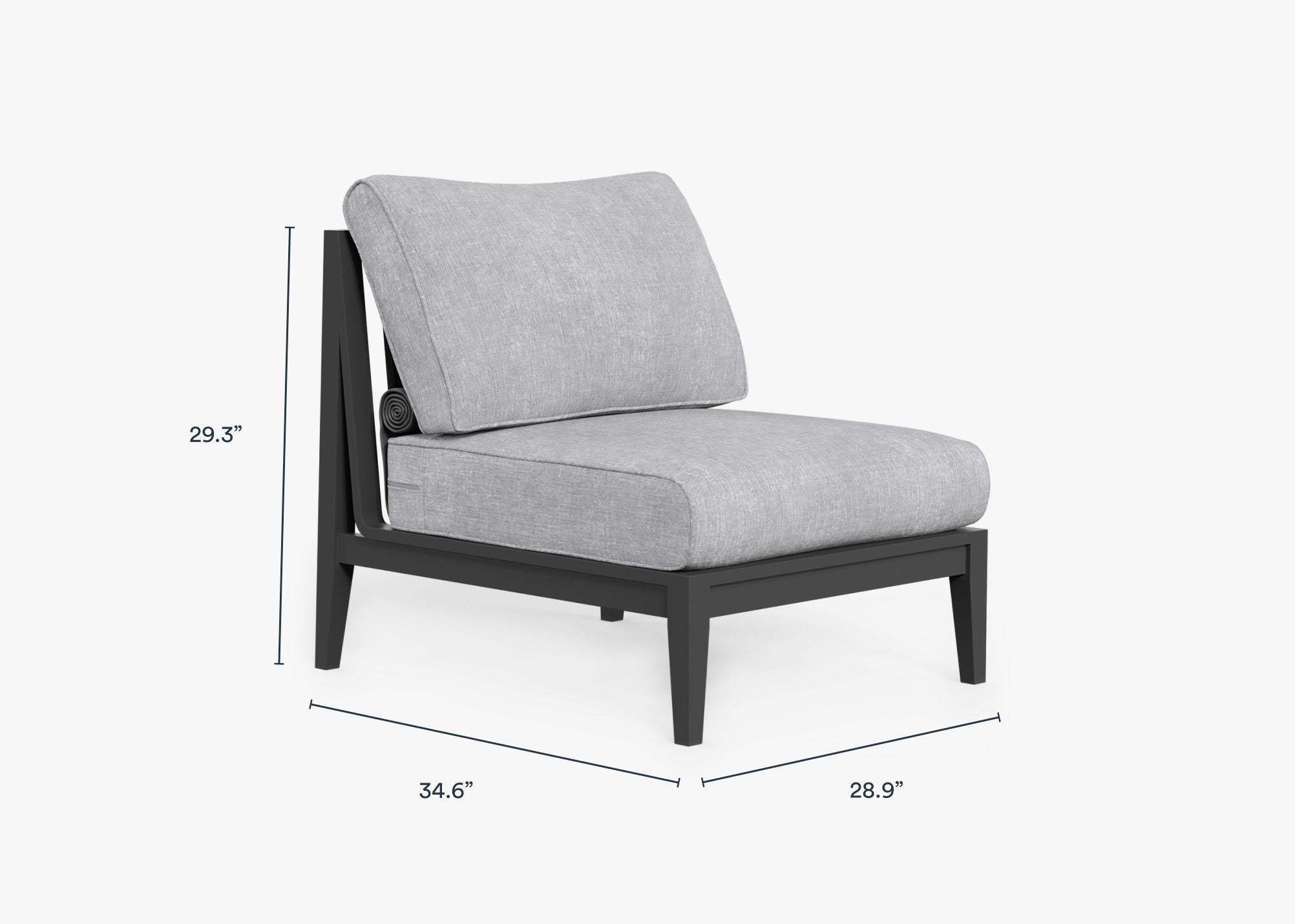 Charcoal Aluminum Outdoor Armless Chair dimensions in inches, also listed under Dimensions and Weights. #color_pacific fog gray