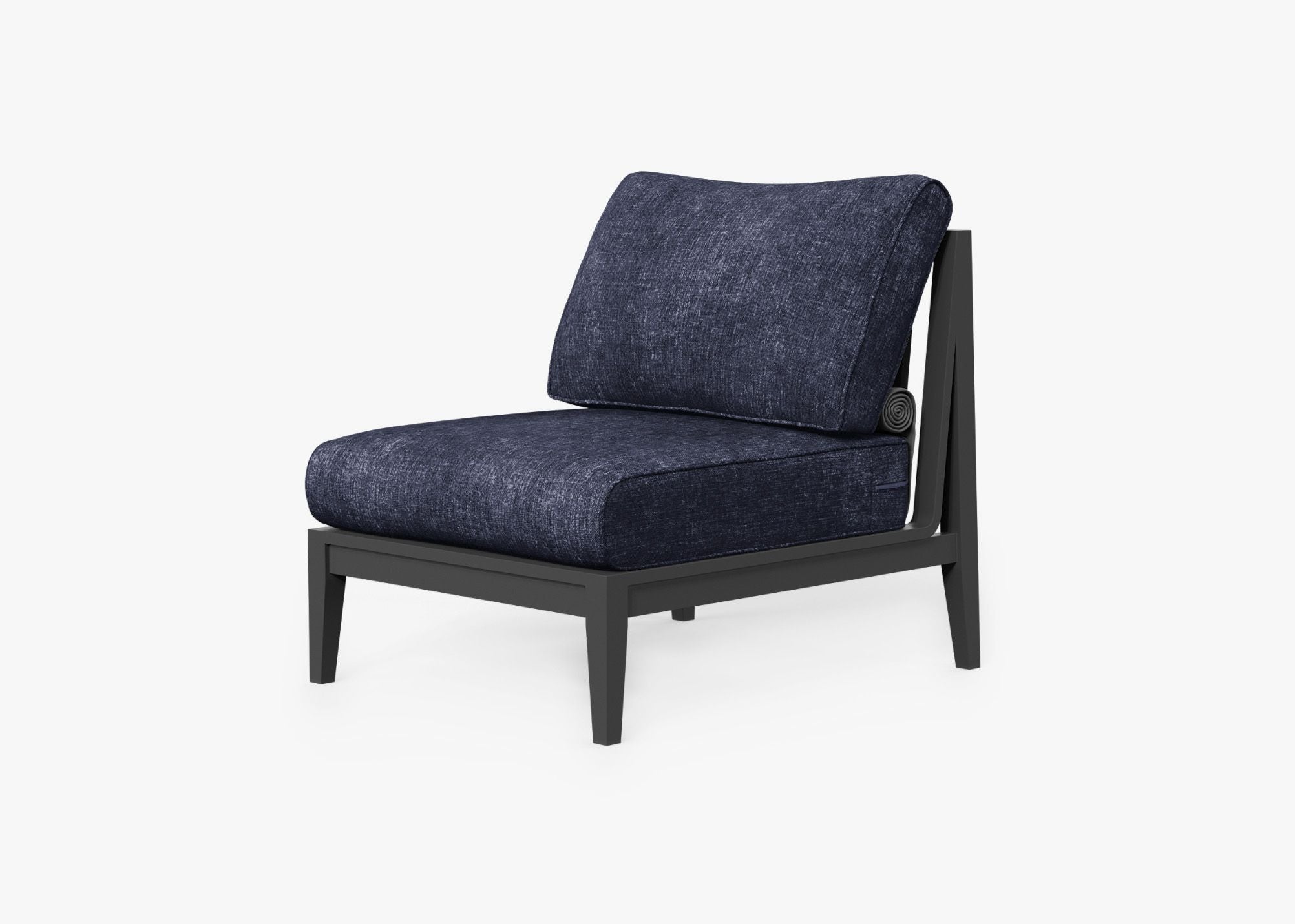 Charcoal Aluminum Outdoor Armless Chair, front. Comfortable, durable, and weather resistant outdoor seating with memory foam. #color_deep sea navy