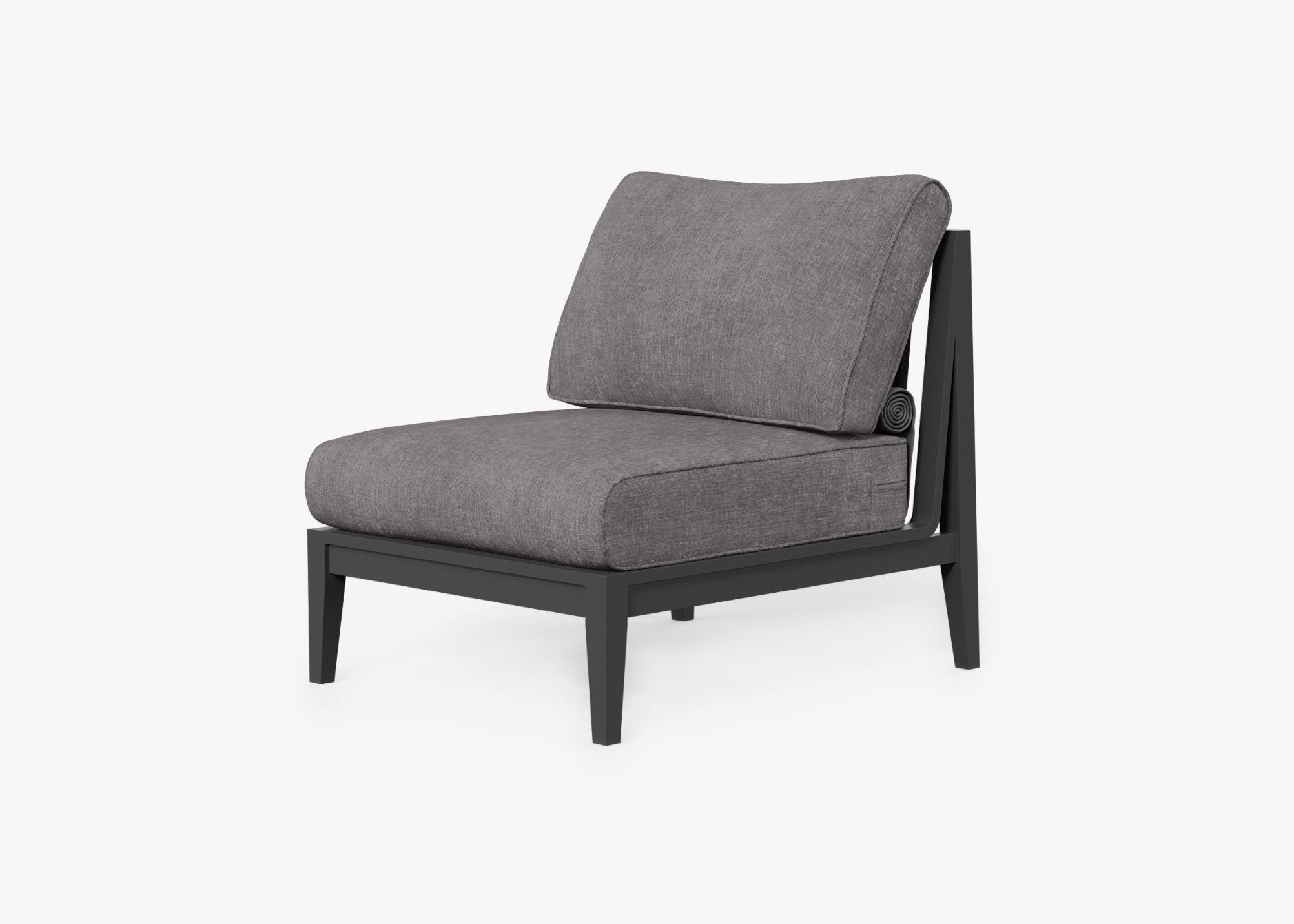 Charcoal Aluminum Outdoor Armless Chair, front. Comfortable, durable, and weather resistant outdoor seating with memory foam. #color_dark pebble gray