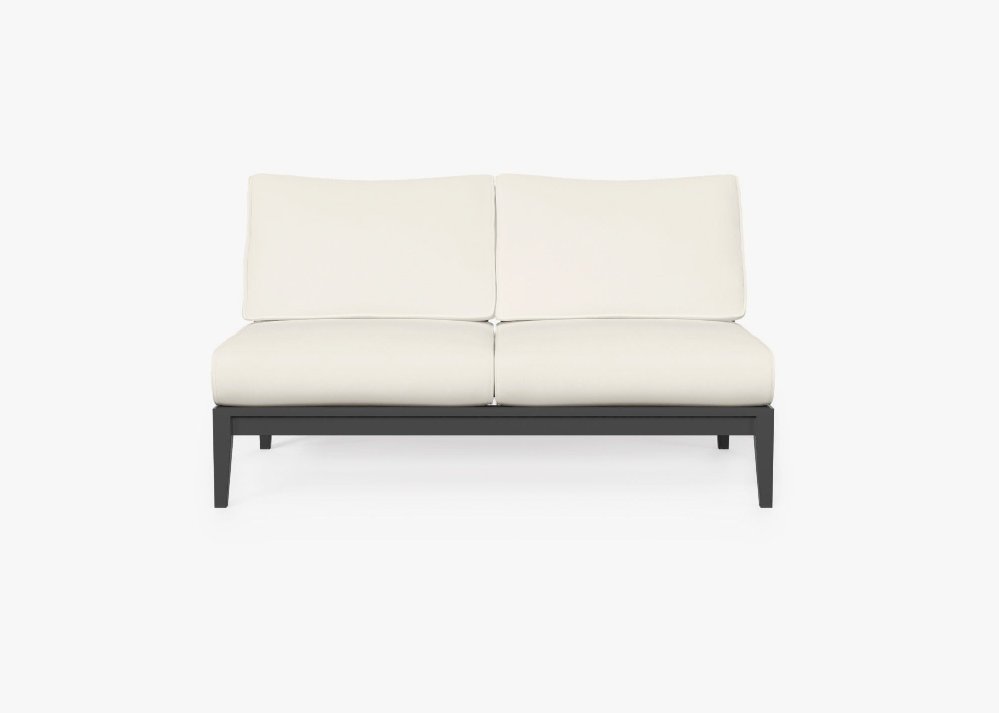 Charcoal Aluminum Outdoor Armless Loveseat, front. Comfortable, durable, and weather resistant outdoor seating with memory foam. #color_palisades cream