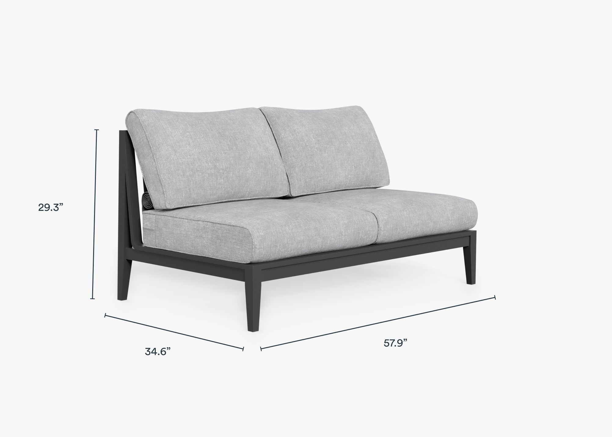 Charcoal Aluminum Outdoor Armless Loveseat dimensions in inches, also listed under Dimensions and Weights. #color_pacific fog gray