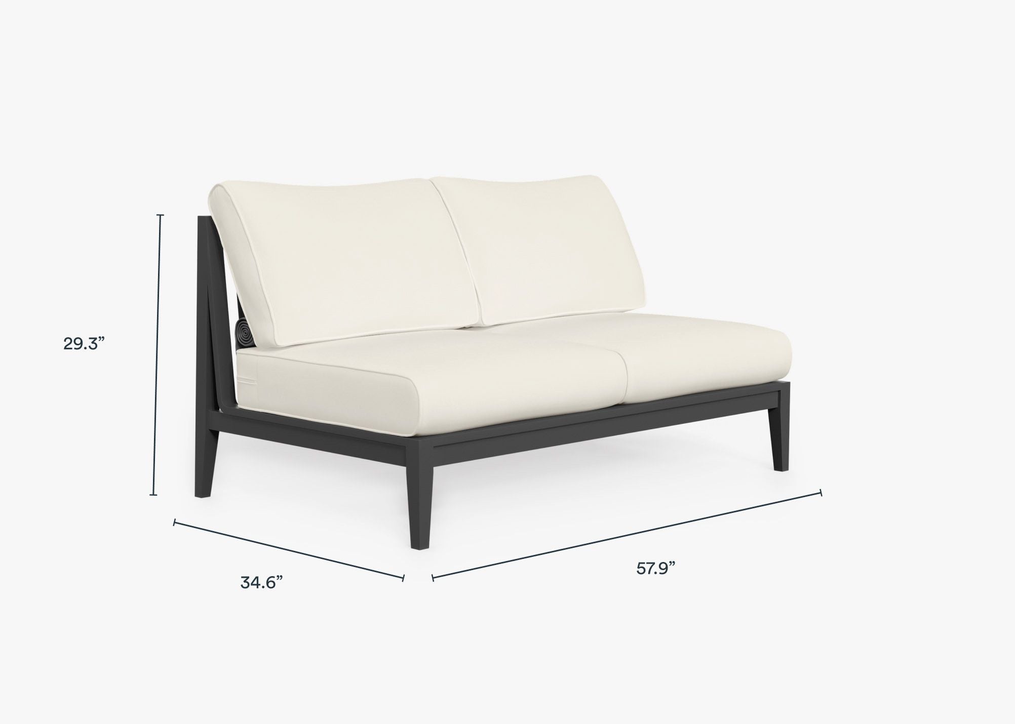 Charcoal Aluminum Outdoor Armless Loveseat dimensions in inches, also listed under Dimensions and Weights. #color_palisades cream