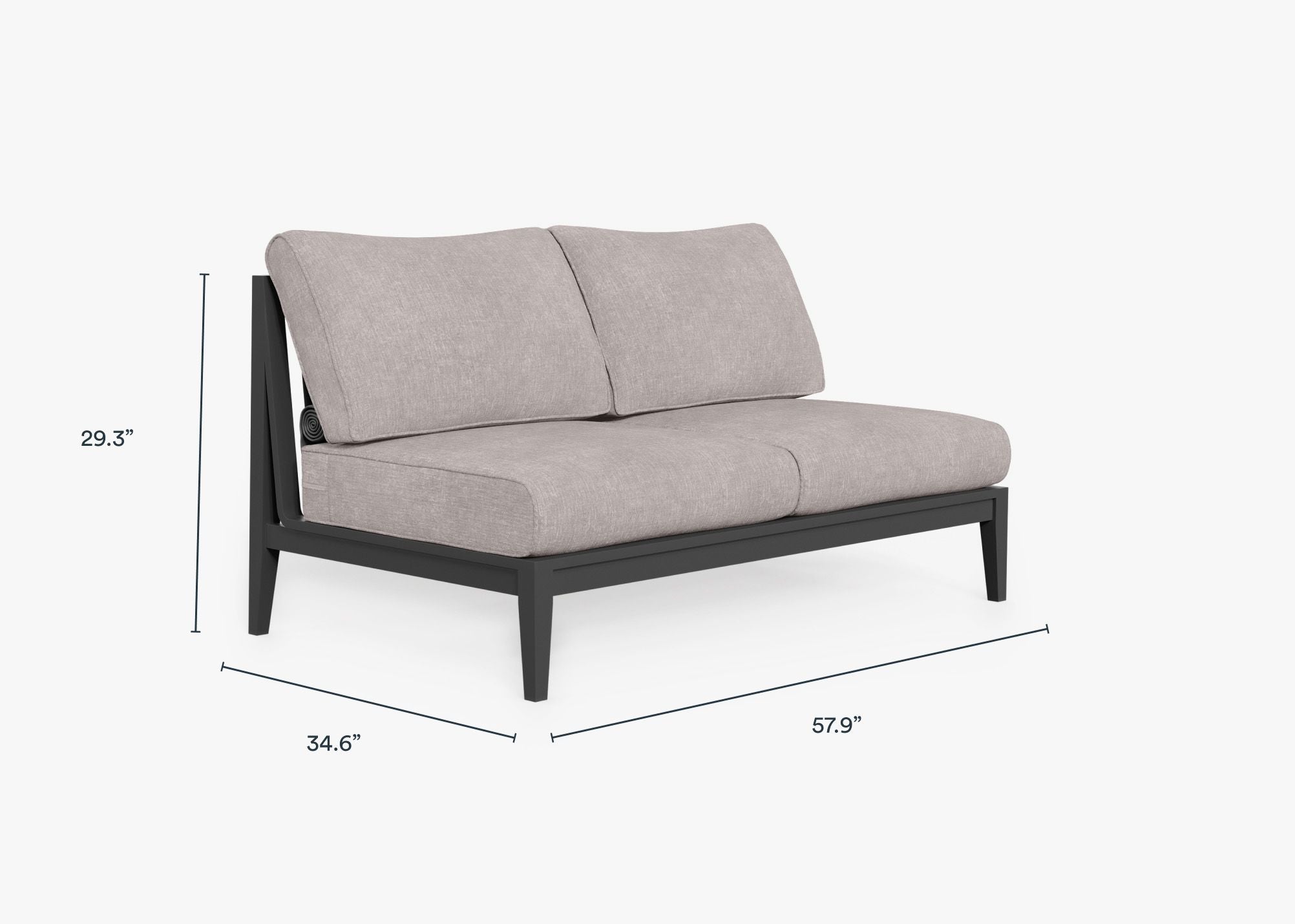 Charcoal Aluminum Outdoor Armless Loveseat dimensions in inches, also listed under Dimensions and Weights. #color_sandstone gray