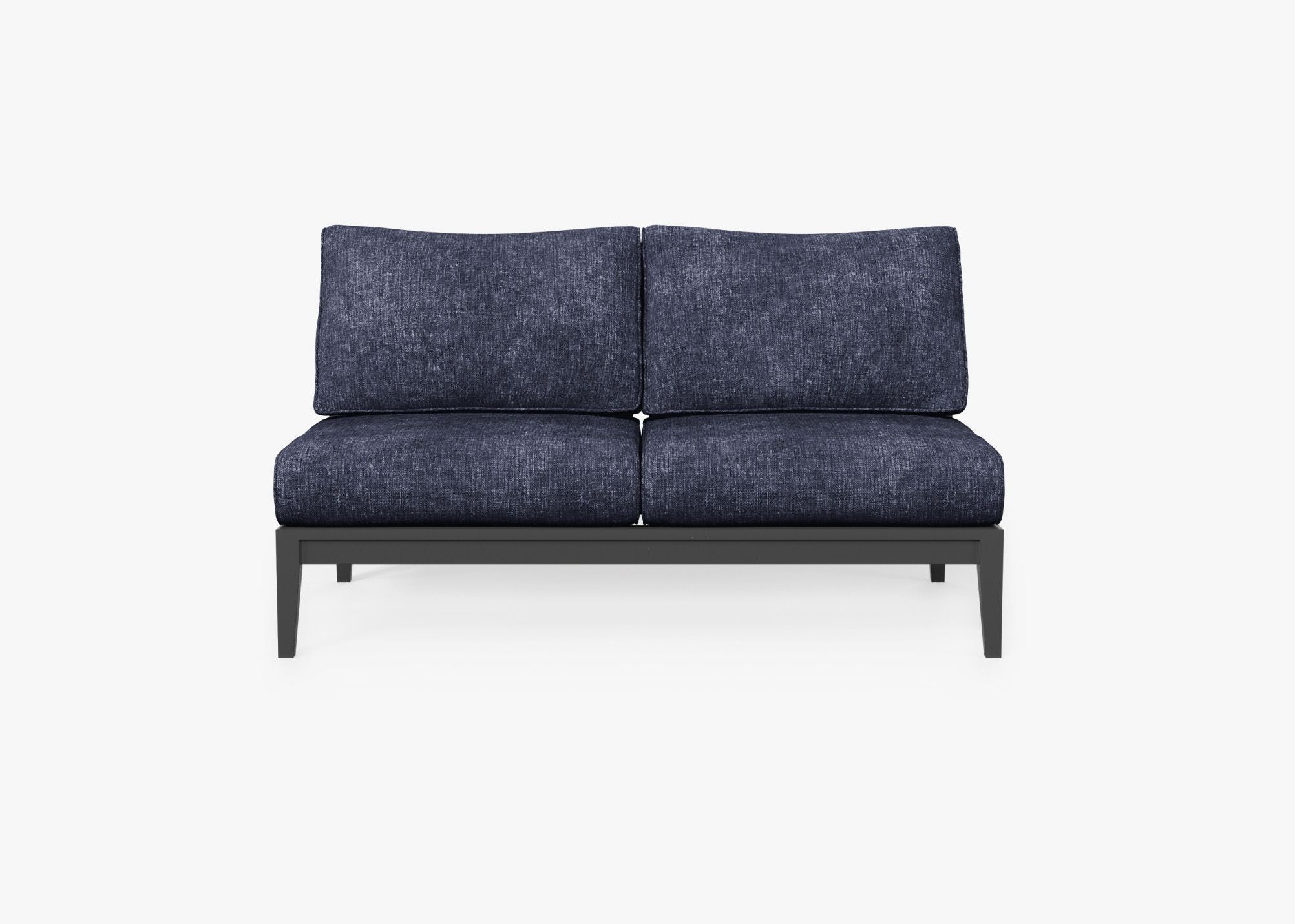 Charcoal Aluminum Outdoor Armless Loveseat, front. Comfortable, durable, and weather resistant outdoor seating with memory foam. #color_deep sea navy