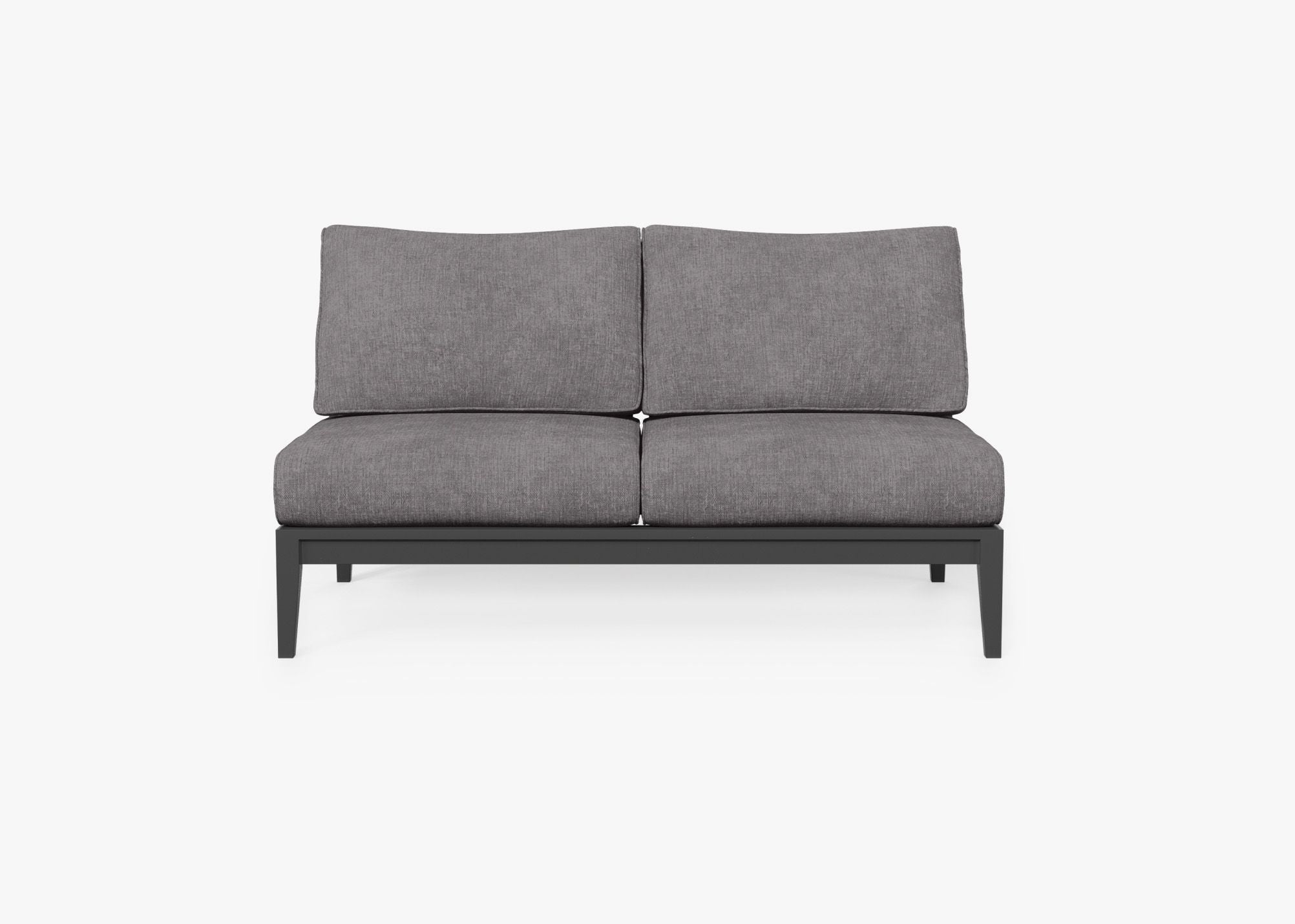 Charcoal Aluminum Outdoor Armless Loveseat, front. Comfortable, durable, and weather resistant outdoor seating with memory foam. #color_dark pebble gray