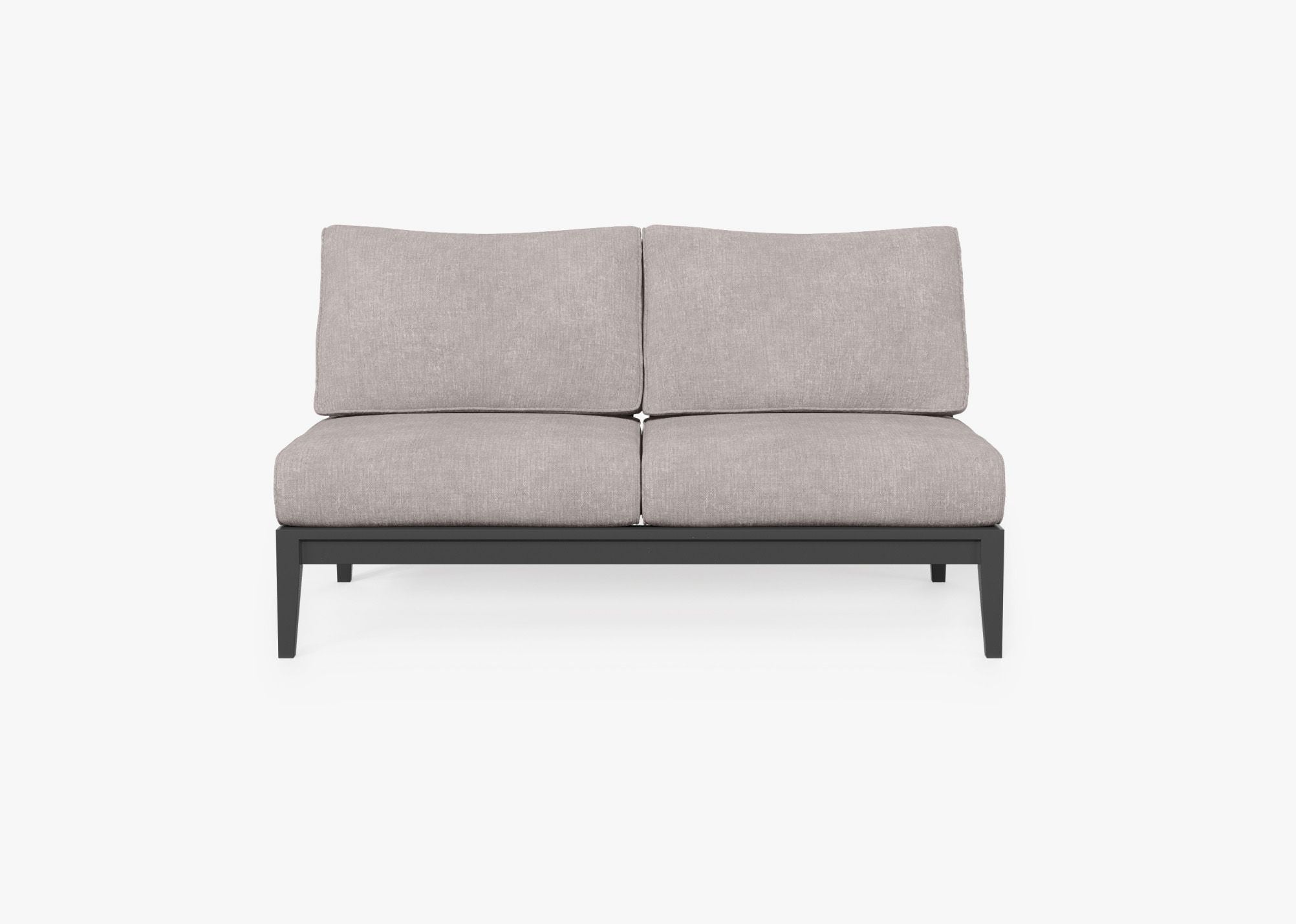 Charcoal Aluminum Outdoor Armless Loveseat, front. Comfortable, durable, and weather resistant outdoor seating with memory foam. #color_sandstone gray