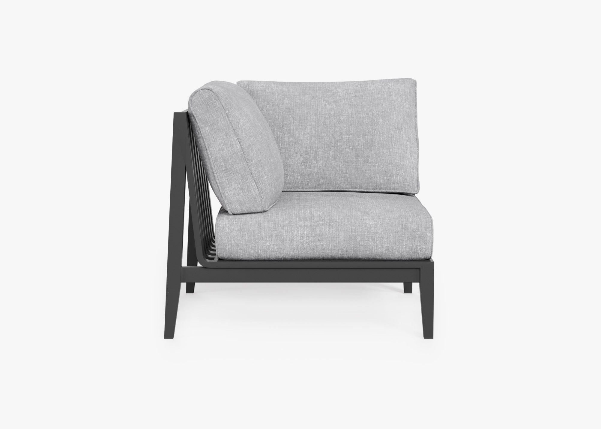 Charcoal Aluminum Outdoor Corner Chair - Right, front. Comfortable, durable, and weather resistant outdoor seating with memory foam. #color_pacific fog gray