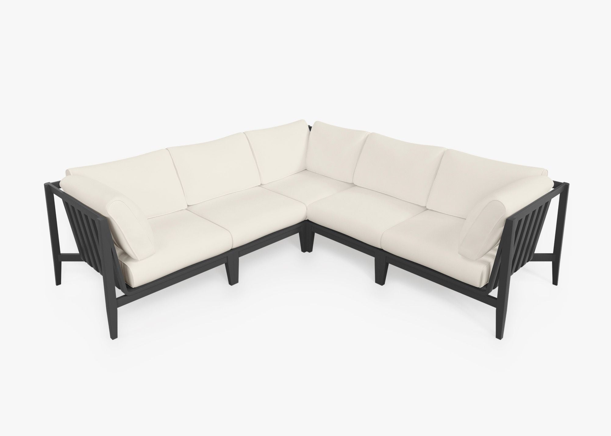 Charcoal Aluminum Outdoor Corner Sectional - 5 Seat, front. Comfortable, durable, and weather resistant outdoor seating with memory foam. #color_palisades cream