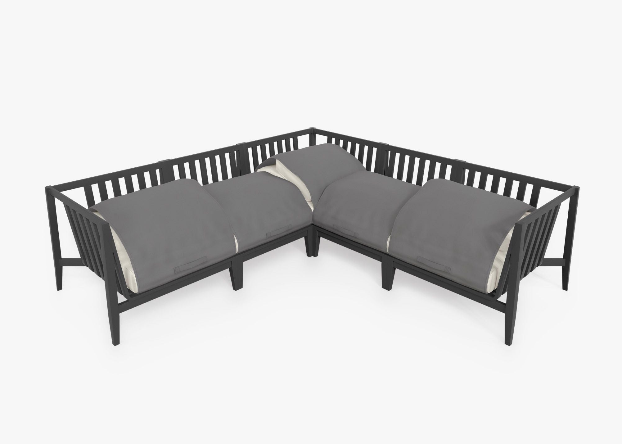 Charcoal Aluminum Outdoor Corner Sectional - 5 Seat shown with the OuterShell outdoor cushion cover, offering exclusive integrated protection. #color_palisades cream
