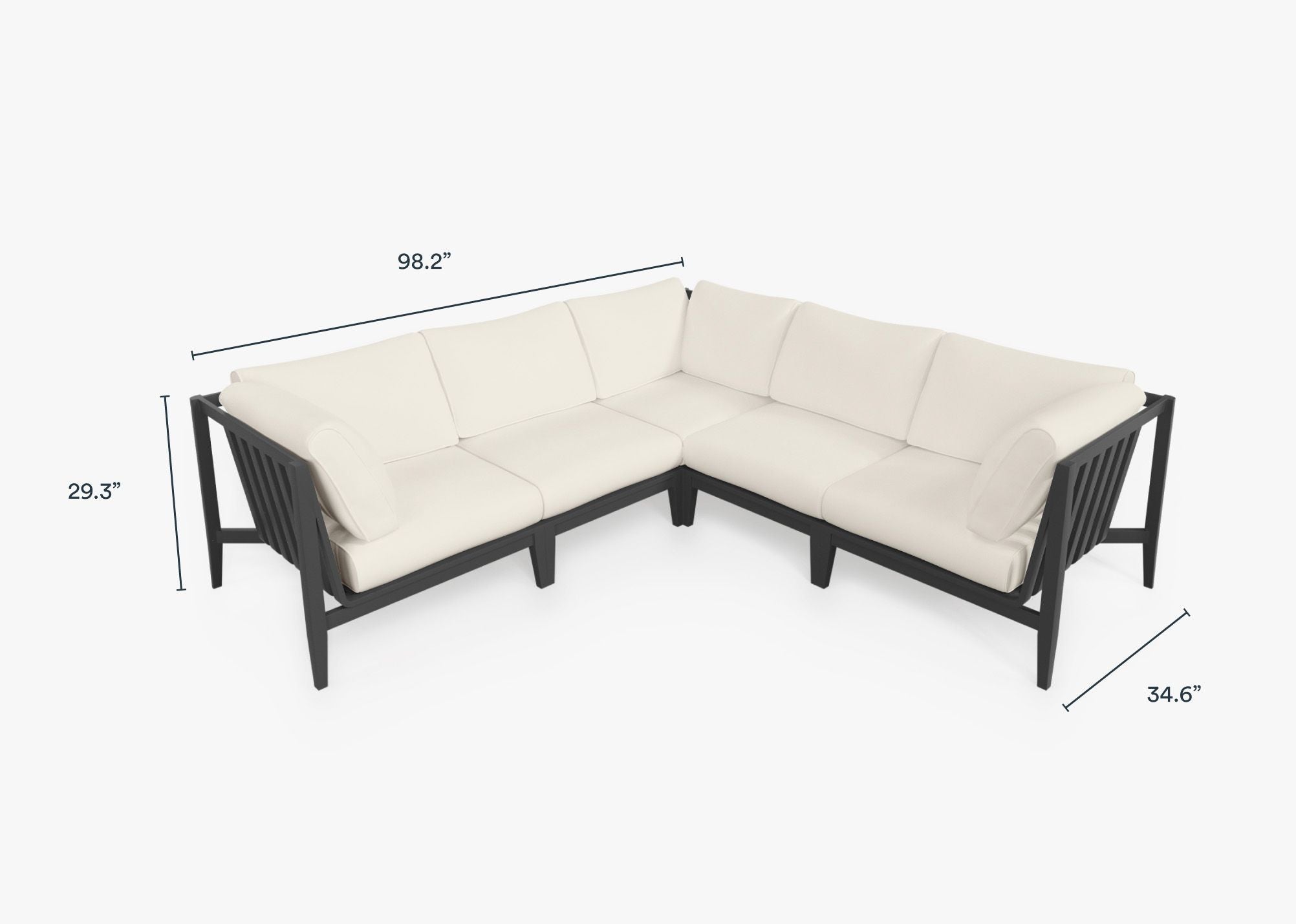 Charcoal Aluminum Outdoor Corner Sectional - 5 Seat dimensions in inches, also listed under Dimensions and Weights. #color_palisades cream