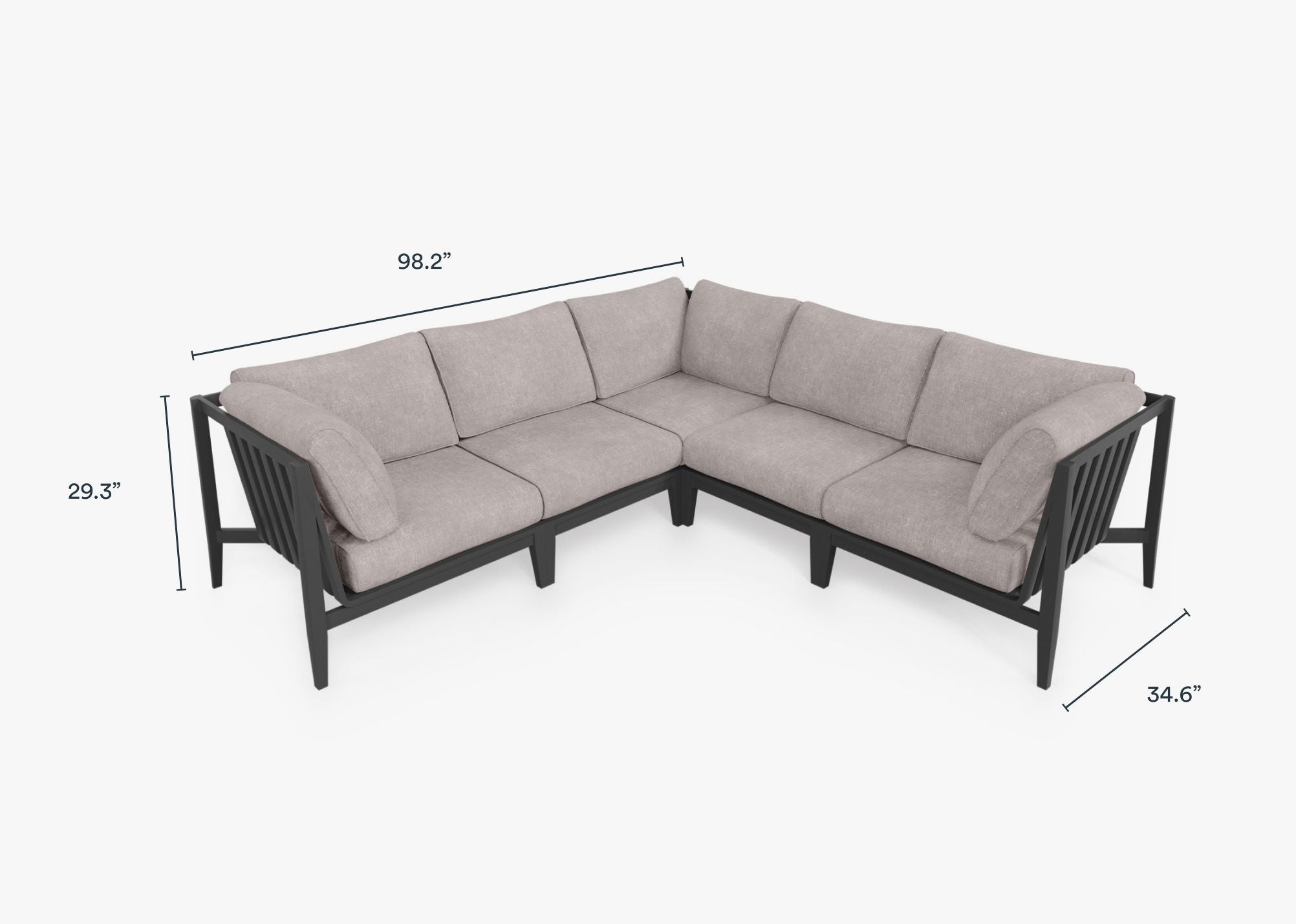 Charcoal Aluminum Outdoor Corner Sectional - 5 Seat dimensions in inches, also listed under Dimensions and Weights. #color_sandstone gray