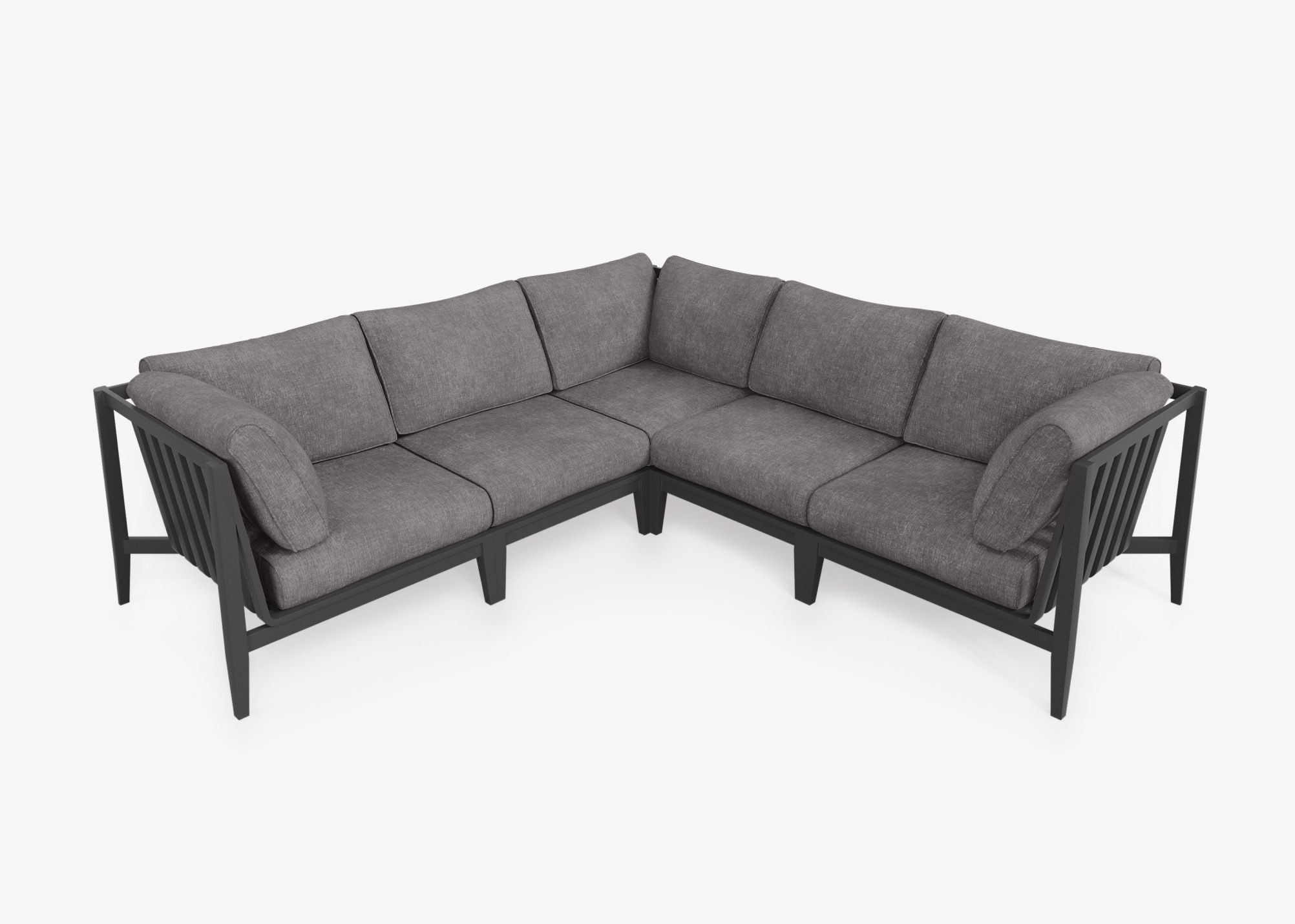 Charcoal Aluminum Outdoor Corner Sectional - 5 Seat, front. Comfortable, durable, and weather resistant outdoor seating with memory foam. #color_dark pebble gray