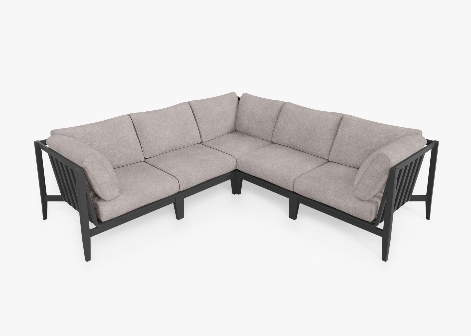Charcoal Aluminum Outdoor Corner Sectional - 5 Seat, front. Comfortable, durable, and weather resistant outdoor seating with memory foam. #color_sandstone gray