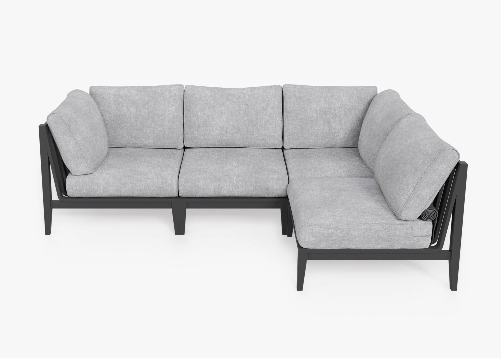 Charcoal Aluminum Outdoor L Sectional - 4 Seat, front. Comfortable, durable, and weather resistant outdoor seating with memory foam. #color_pacific fog gray