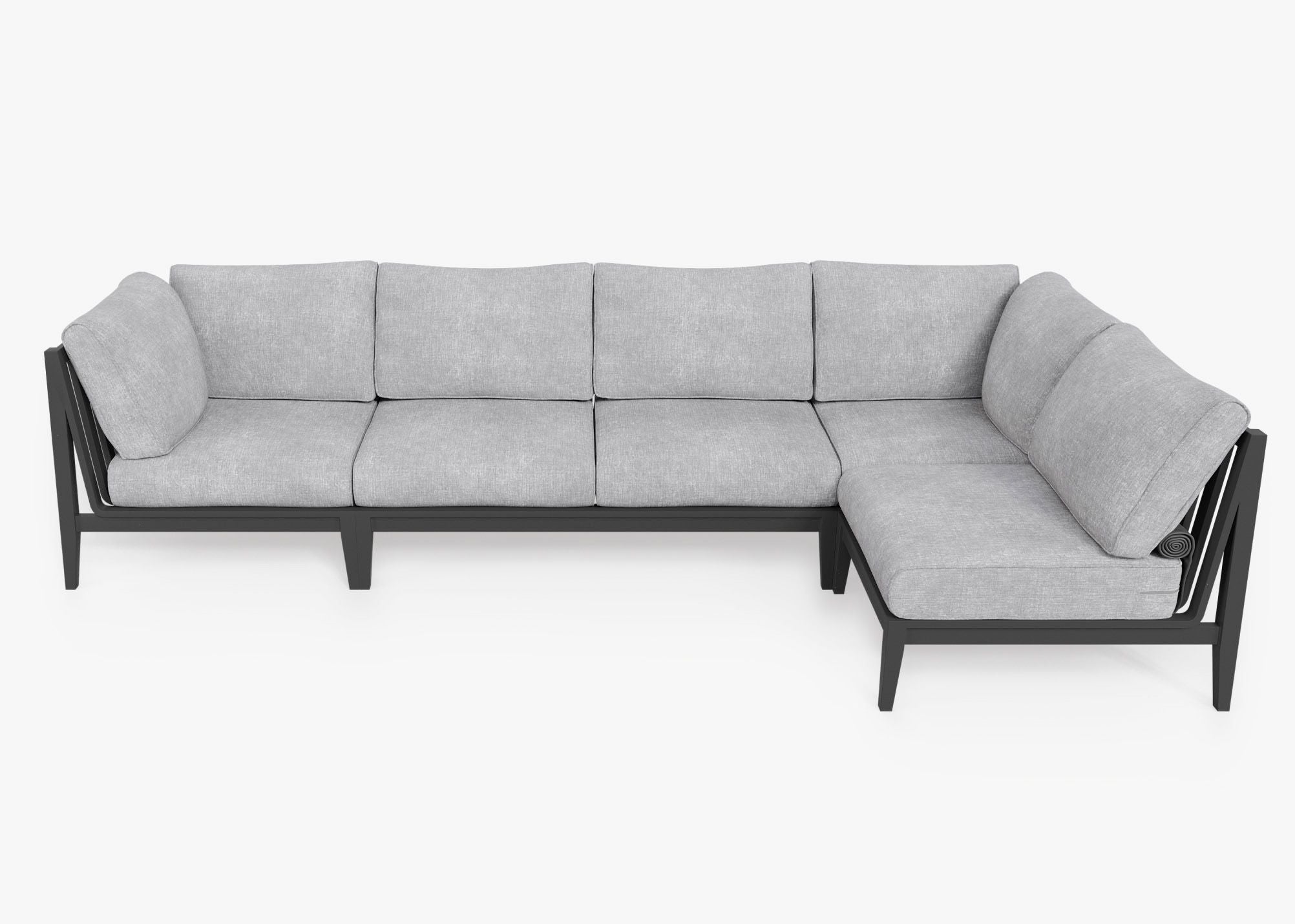 Charcoal Aluminum Outdoor L Sectional - 5 Seat, front. Comfortable, durable, and weather resistant outdoor seating with memory foam. #color_pacific fog gray