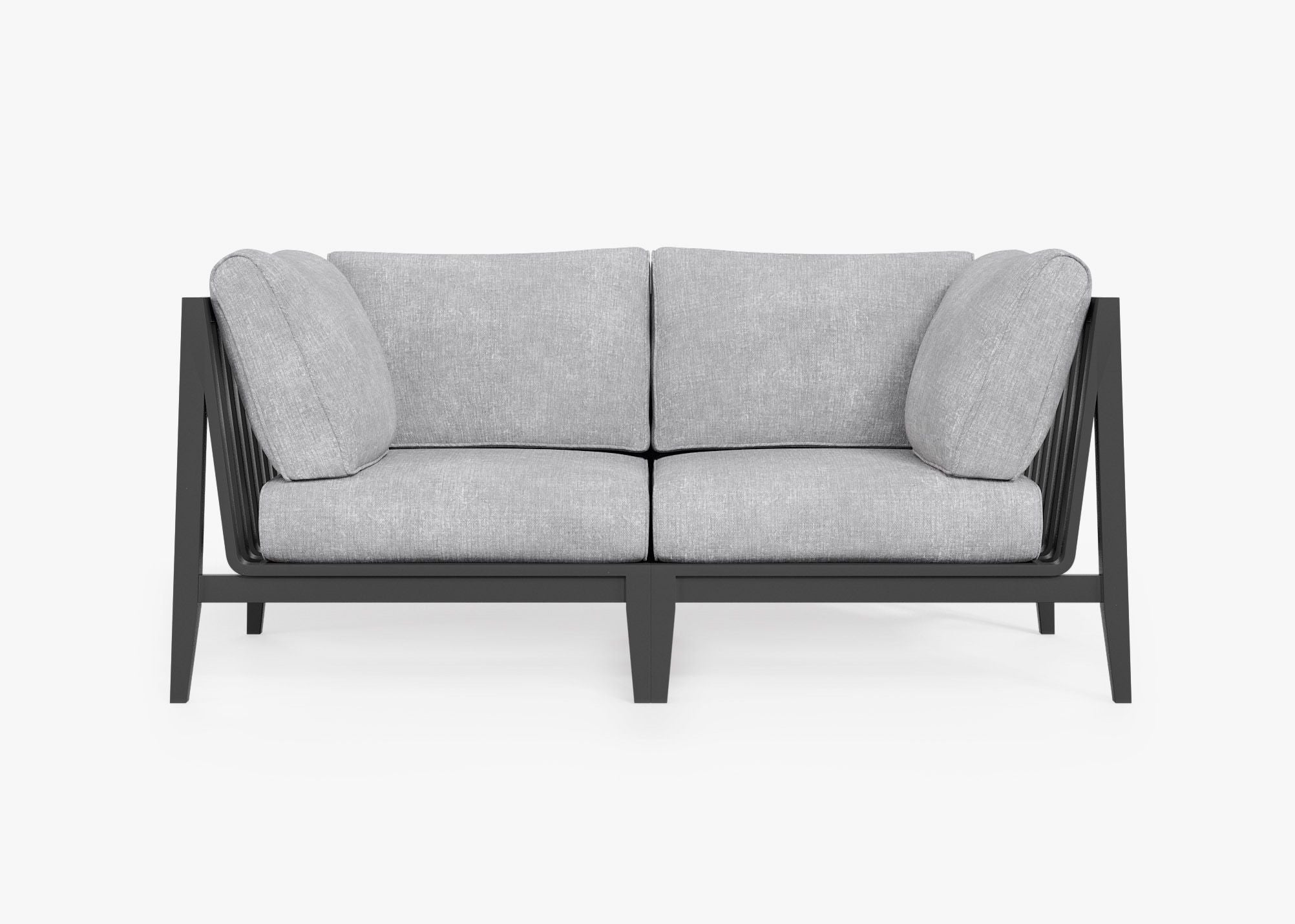 Charcoal Aluminum Outdoor Loveseat, front. Comfortable, durable, and weather resistant outdoor seating with memory foam. #color_pacific fog gray