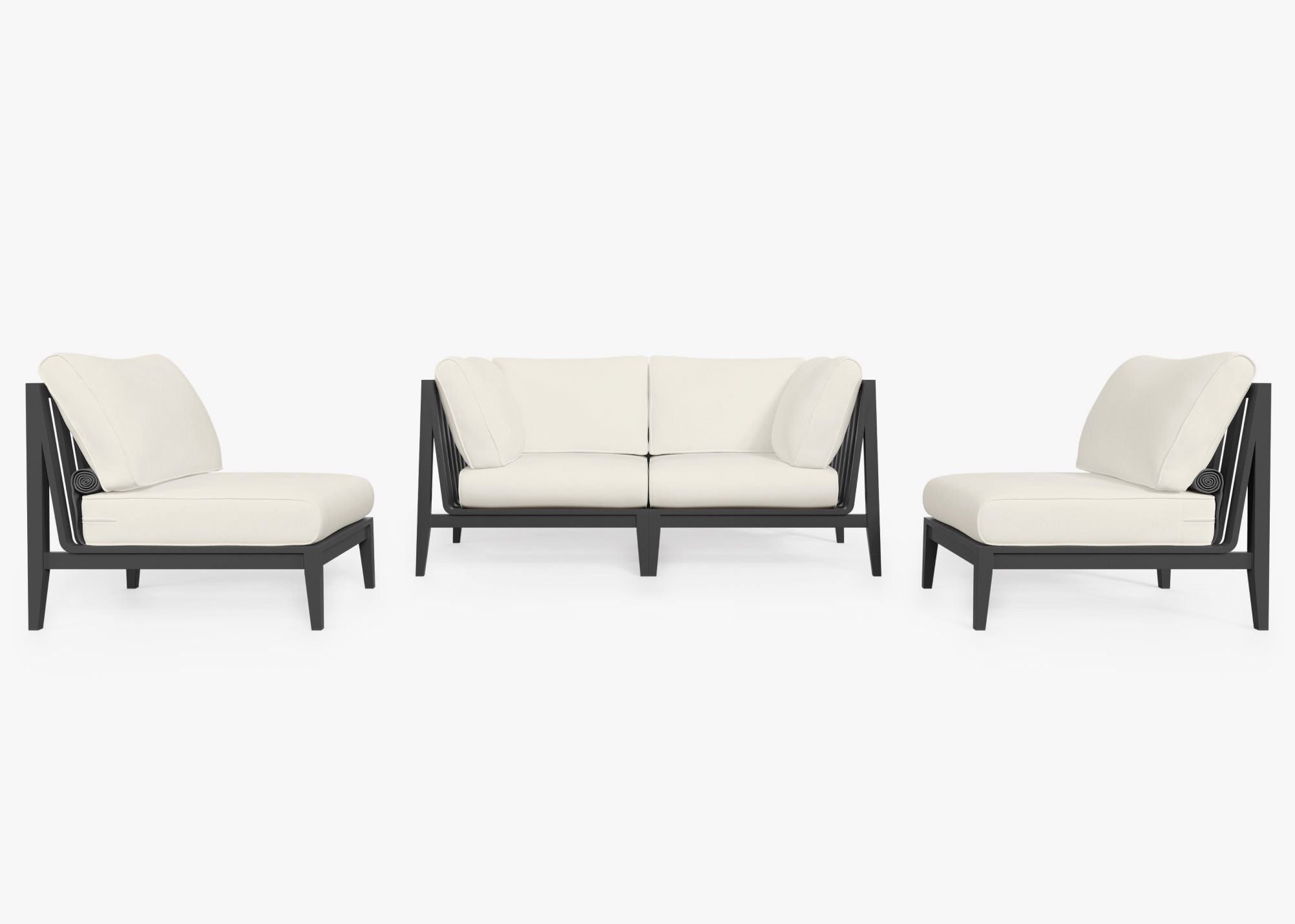 Charcoal Aluminum Outdoor Loveseat with Armless Chairs - 4 Seat, front. Comfortable, durable, and weather resistant outdoor seating with memory foam. #color_palisades cream