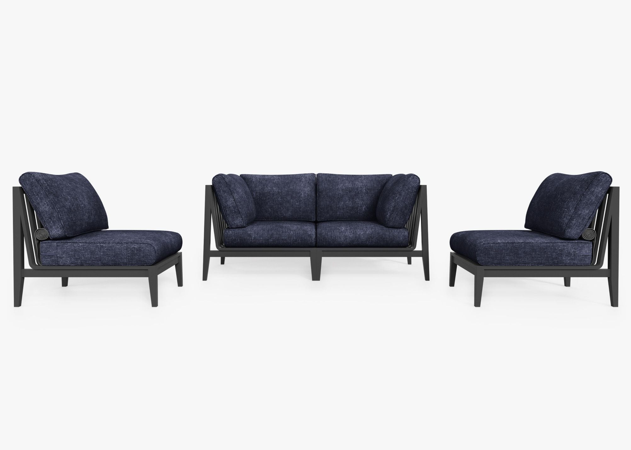Charcoal Aluminum Outdoor Loveseat with Armless Chairs - 4 Seat, front. Comfortable, durable, and weather resistant outdoor seating with memory foam. #color_deep sea navy