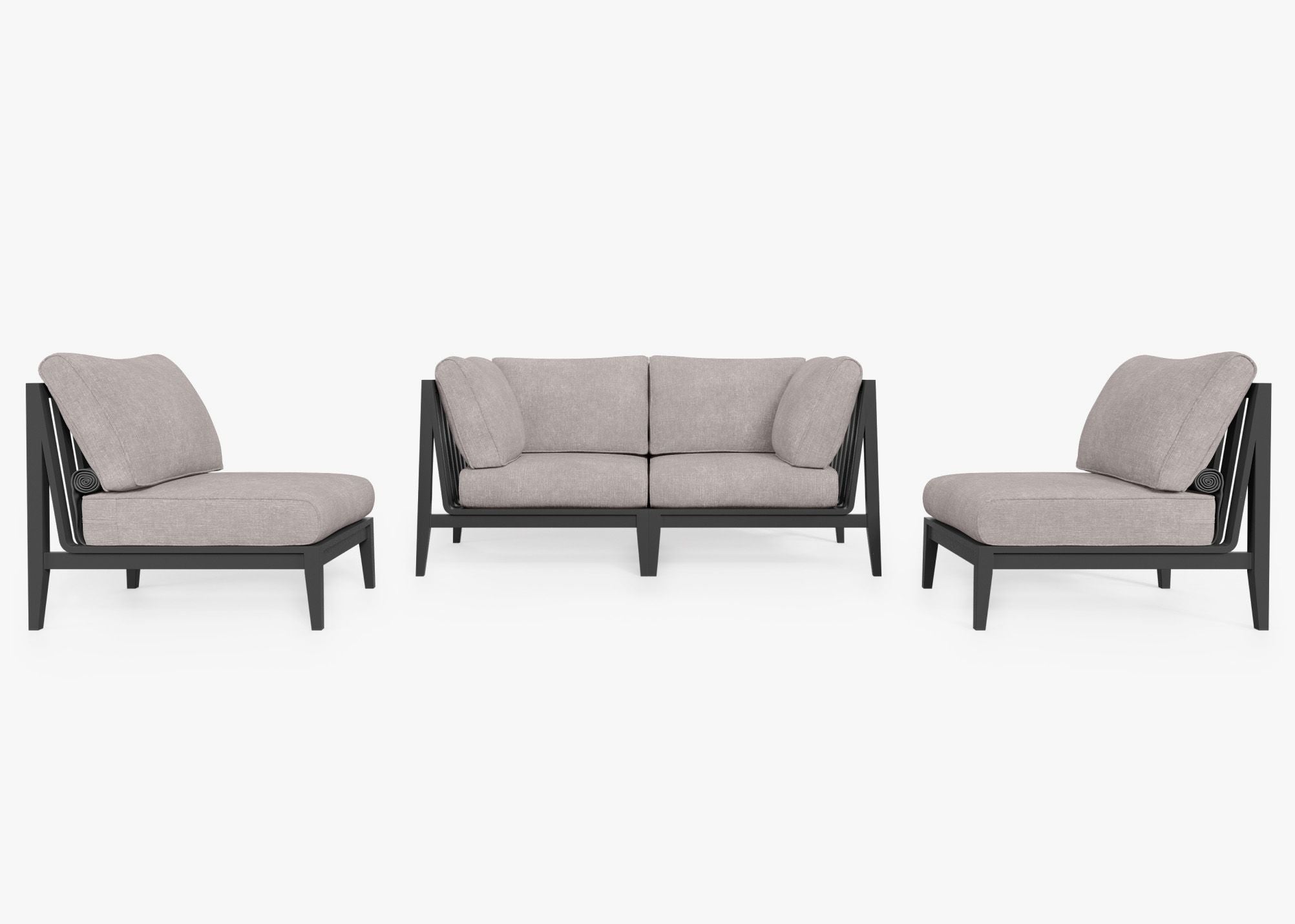 Charcoal Aluminum Outdoor Loveseat with Armless Chairs - 4 Seat, front. Comfortable, durable, and weather resistant outdoor seating with memory foam. #color_sandstone gray