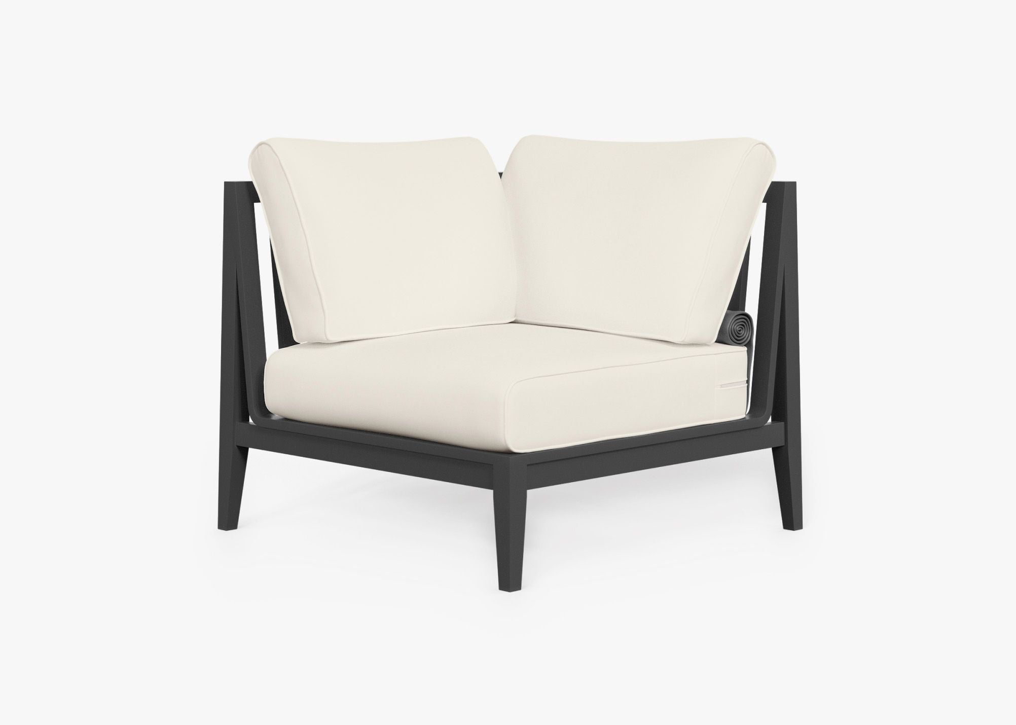 Charcoal Aluminum Outdoor Sectional Chair - Right, front. Comfortable, durable, and weather resistant outdoor seating with memory foam. #color_palisades cream