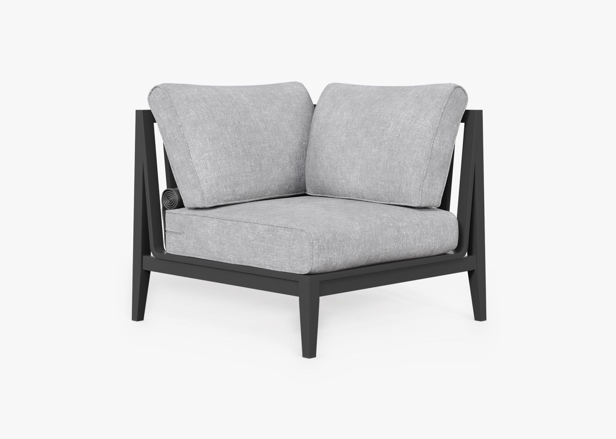 Charcoal Aluminum Outdoor Sectional Chair - Left, front. Comfortable, durable, and weather resistant outdoor seating with memory foam. #color_pacific fog gray