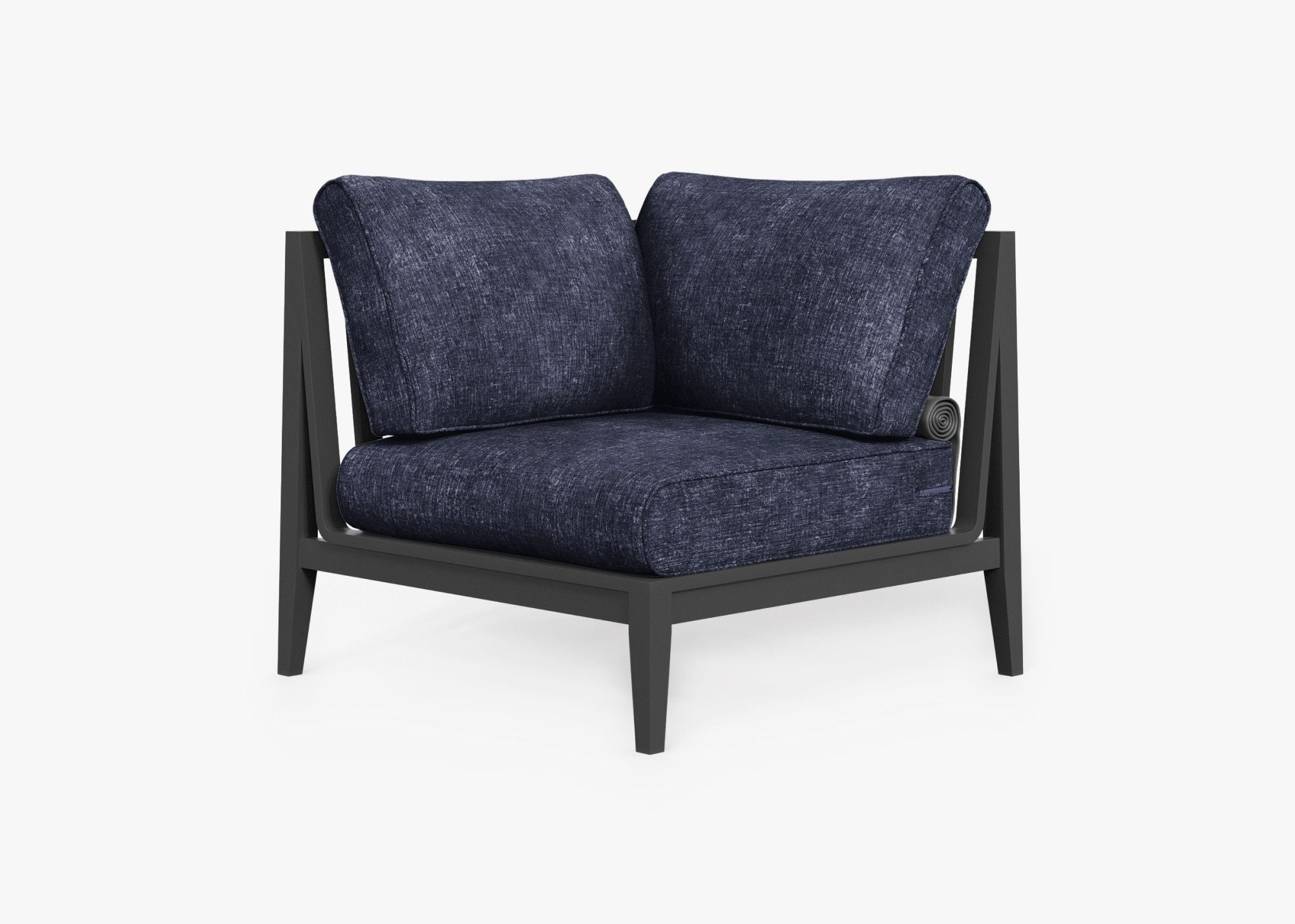 Charcoal Aluminum Outdoor Sectional Chair - Right, front. Comfortable, durable, and weather resistant outdoor seating with memory foam. #color_deep sea navy