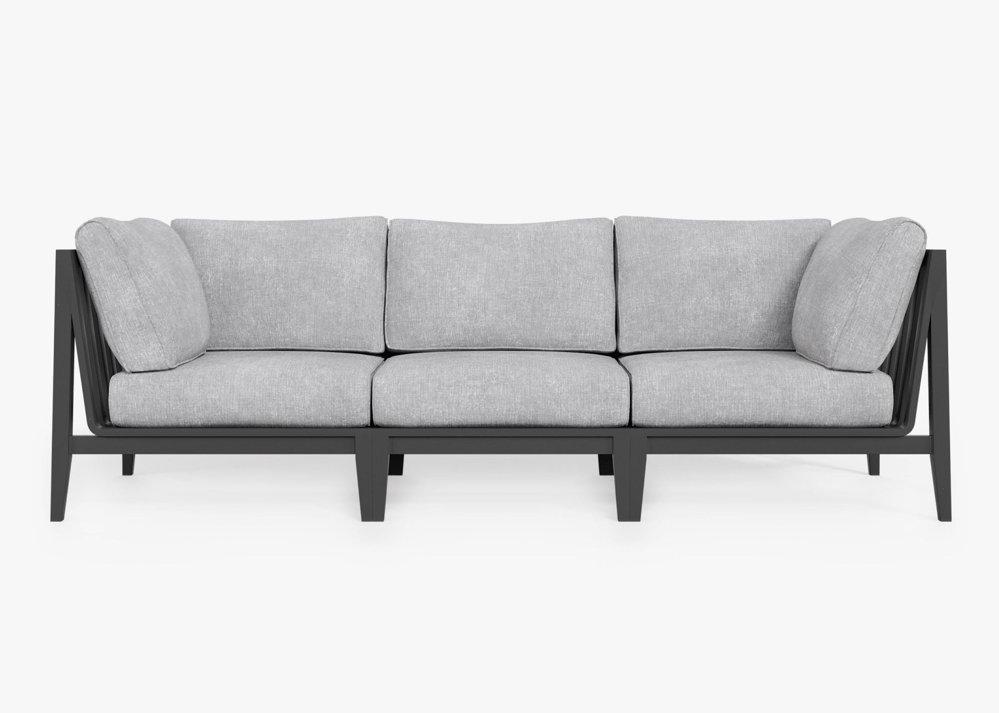 Charcoal Aluminum Outdoor Sofa - 3 Seat, front. Comfortable, durable, and weather resistant outdoor seating with memory foam. #color_pacific fog gray