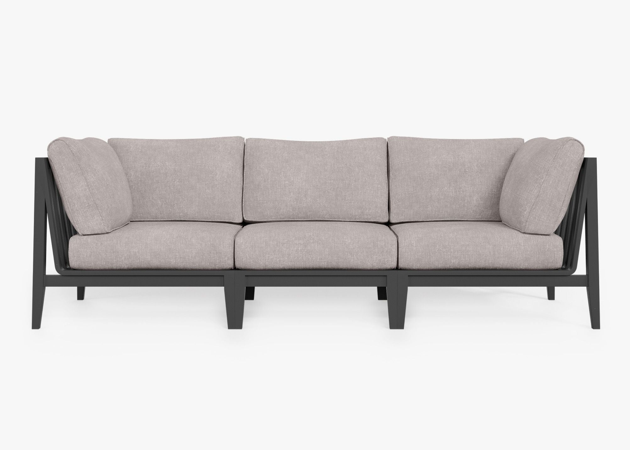 Charcoal Aluminum Outdoor Sofa - 3 Seat, front. Comfortable, durable, and weather resistant outdoor seating with memory foam. #color_sandstone gray