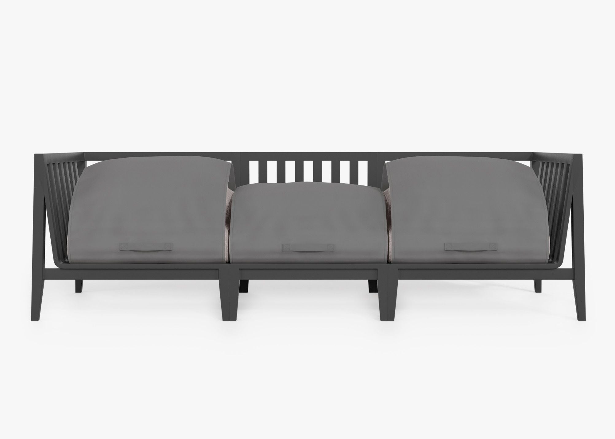 Charcoal Aluminum Outdoor Sofa - 3 Seat shown with the OuterShell outdoor cushion cover, offering exclusive integrated protection. #color_sandstone gray