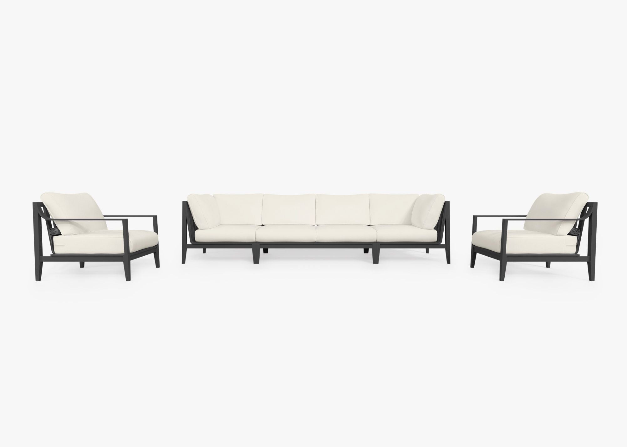 Charcoal Aluminum Outdoor Sofa with Armchairs - 6 Seat, front. Comfortable, durable, and weather resistant outdoor seating with memory foam. #color_palisades cream