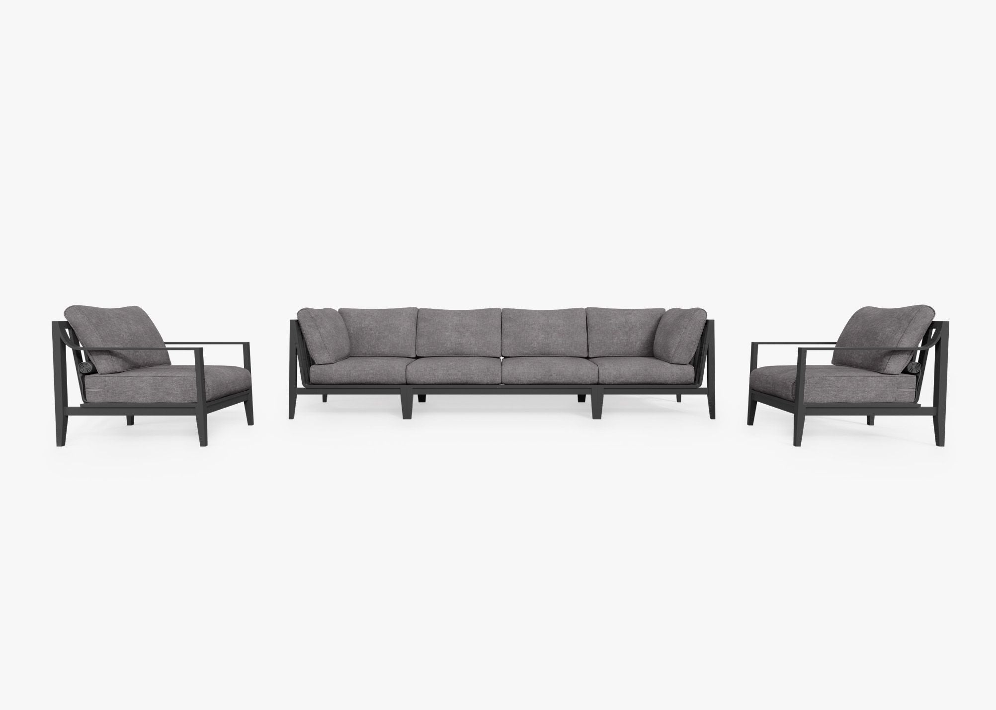 Charcoal Aluminum Outdoor Sofa with Armchairs - 6 Seat, front. Comfortable, durable, and weather resistant outdoor seating with memory foam. #color_dark pebble gray