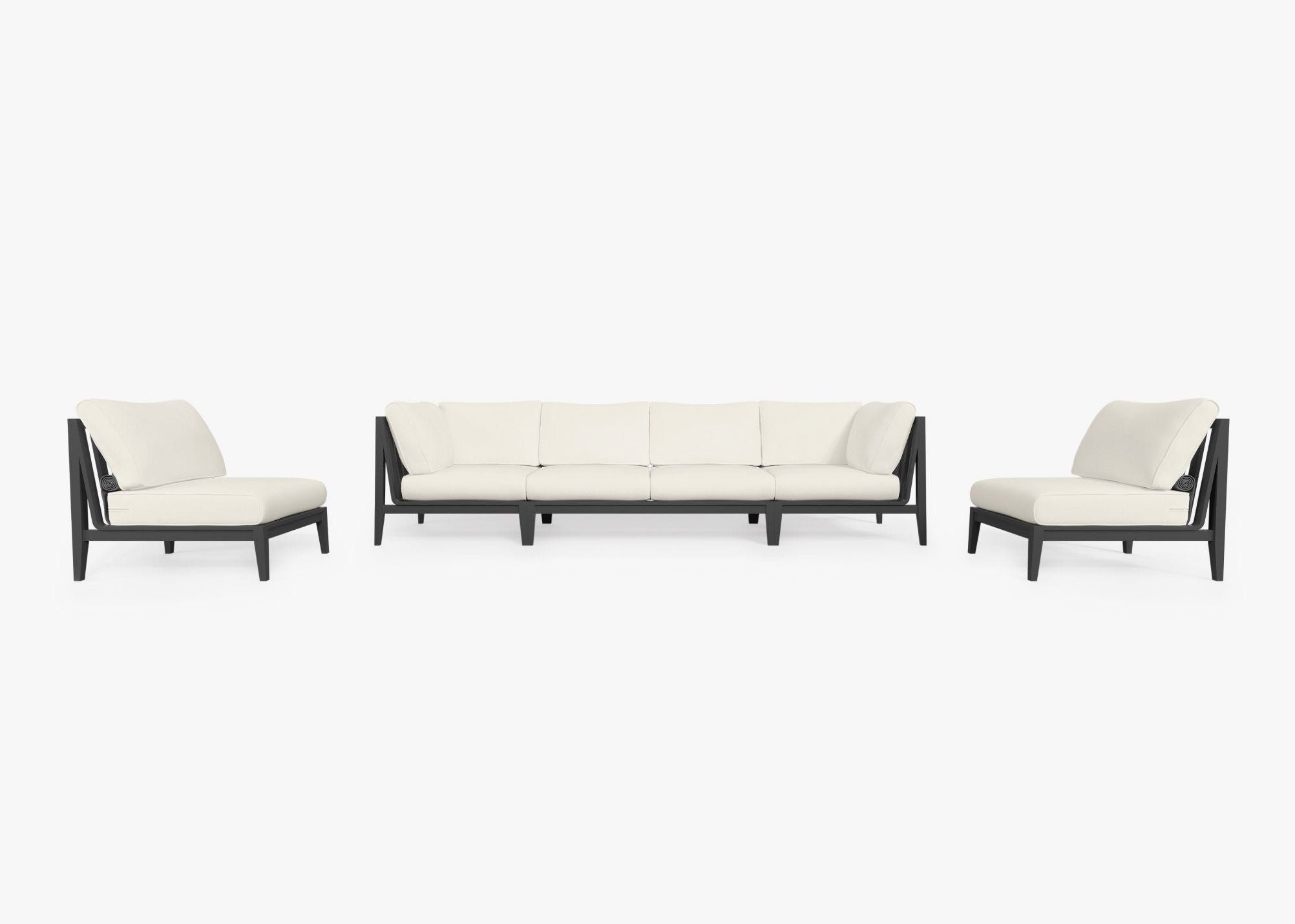 Charcoal Aluminum Outdoor Sofa with Armless Chairs - 6 Seat, front. Comfortable, durable, and weather resistant outdoor seating with memory foam. #color_palisades cream