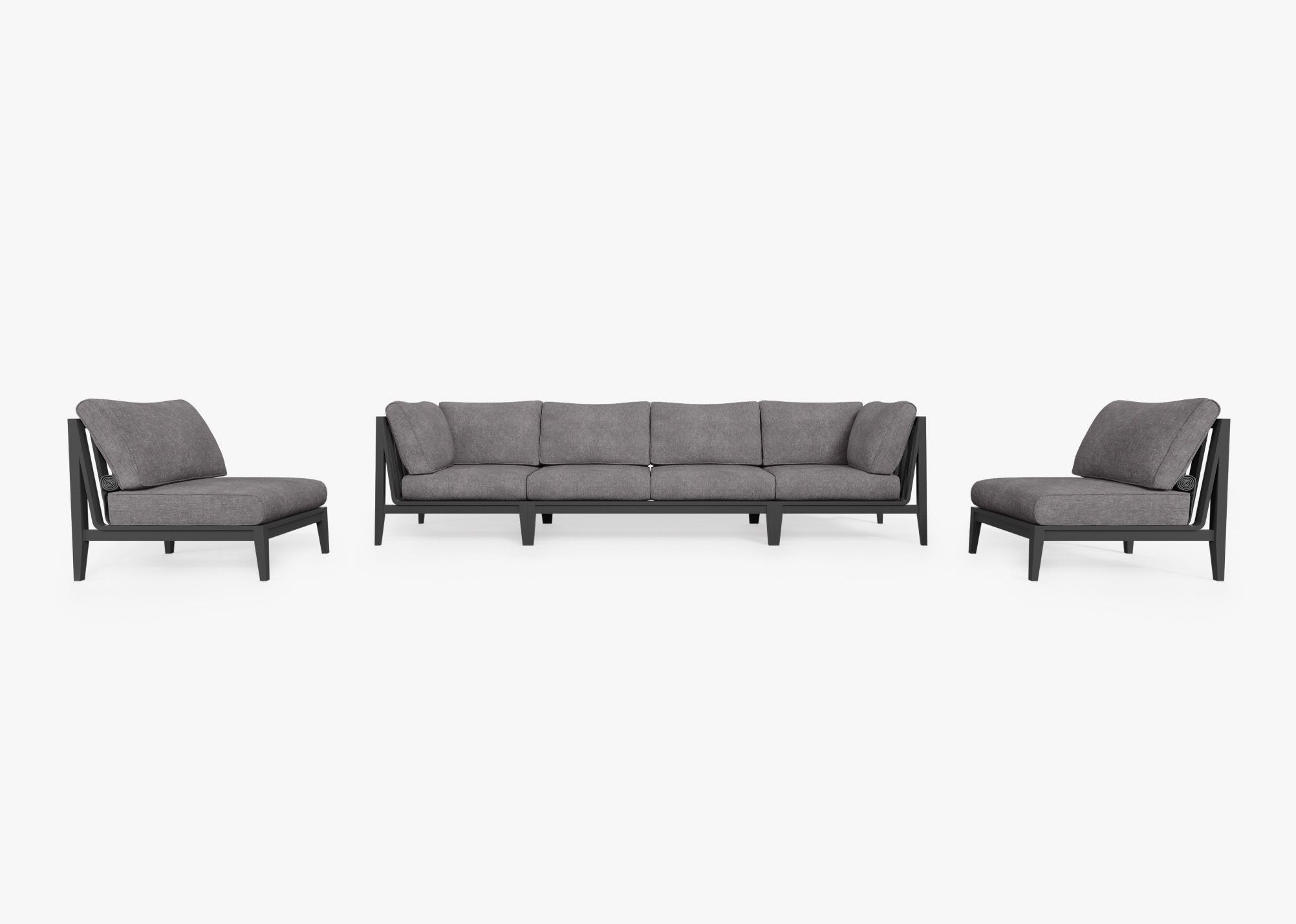 Charcoal Aluminum Outdoor Sofa with Armless Chairs - 6 Seat, front. Comfortable, durable, and weather resistant outdoor seating with memory foam. #color_dark pebble gray
