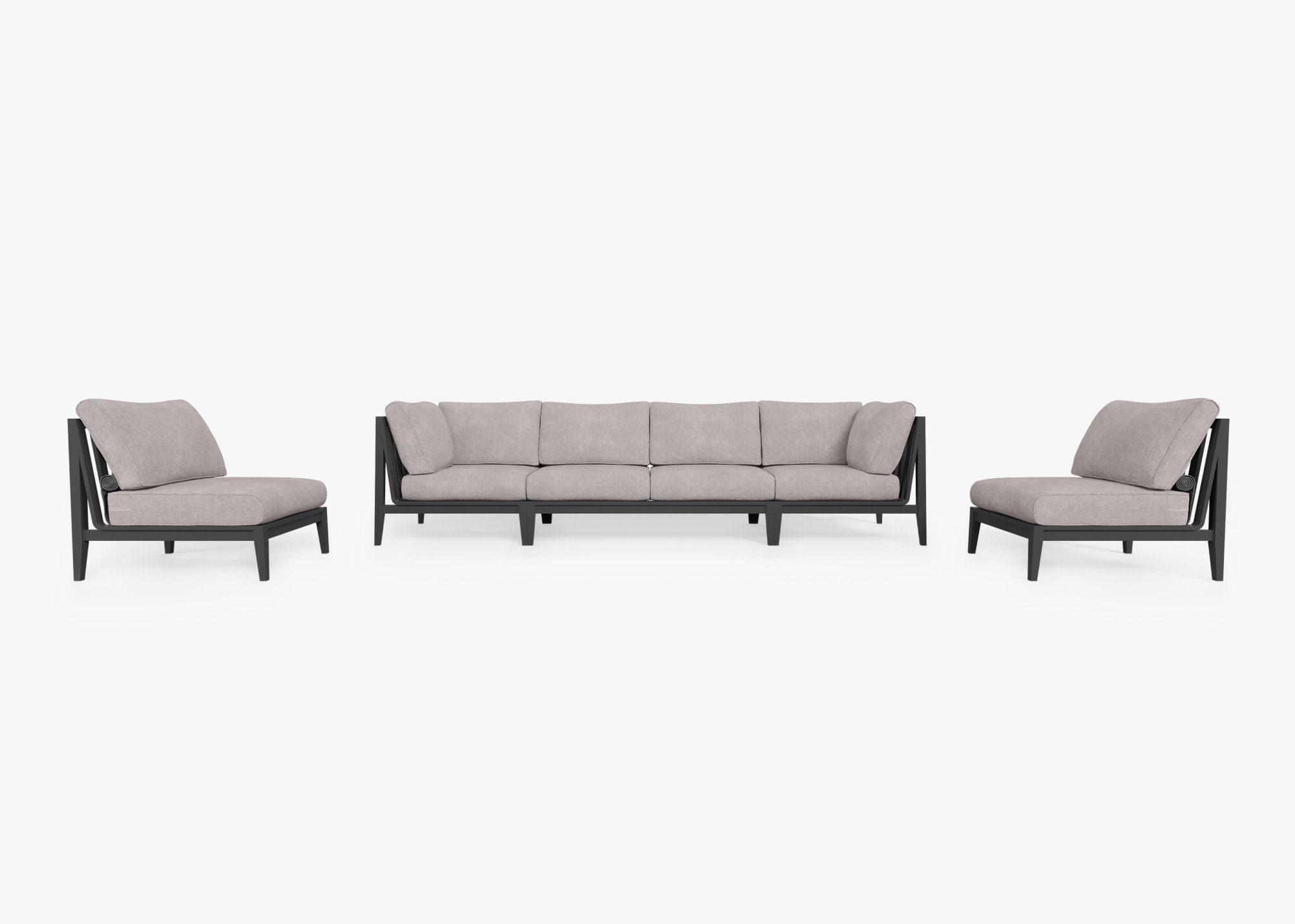 Charcoal Aluminum Outdoor Sofa with Armless Chairs - 6 Seat, front. Comfortable, durable, and weather resistant outdoor seating with memory foam. #color_sandstone gray