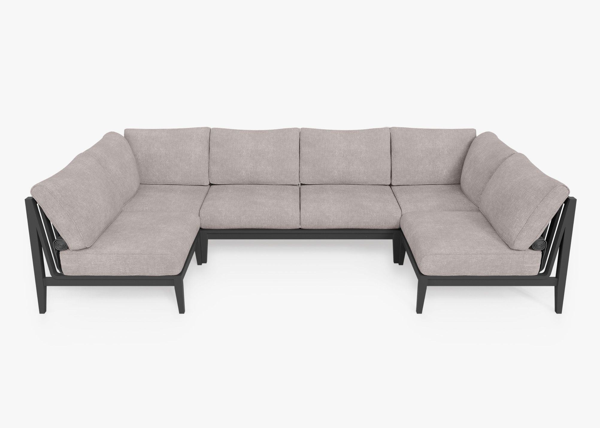 Charcoal Aluminum Outdoor U Sectional - 6 Seat, front. Comfortable, durable, and weather resistant outdoor seating with memory foam. #color_sandstone gray