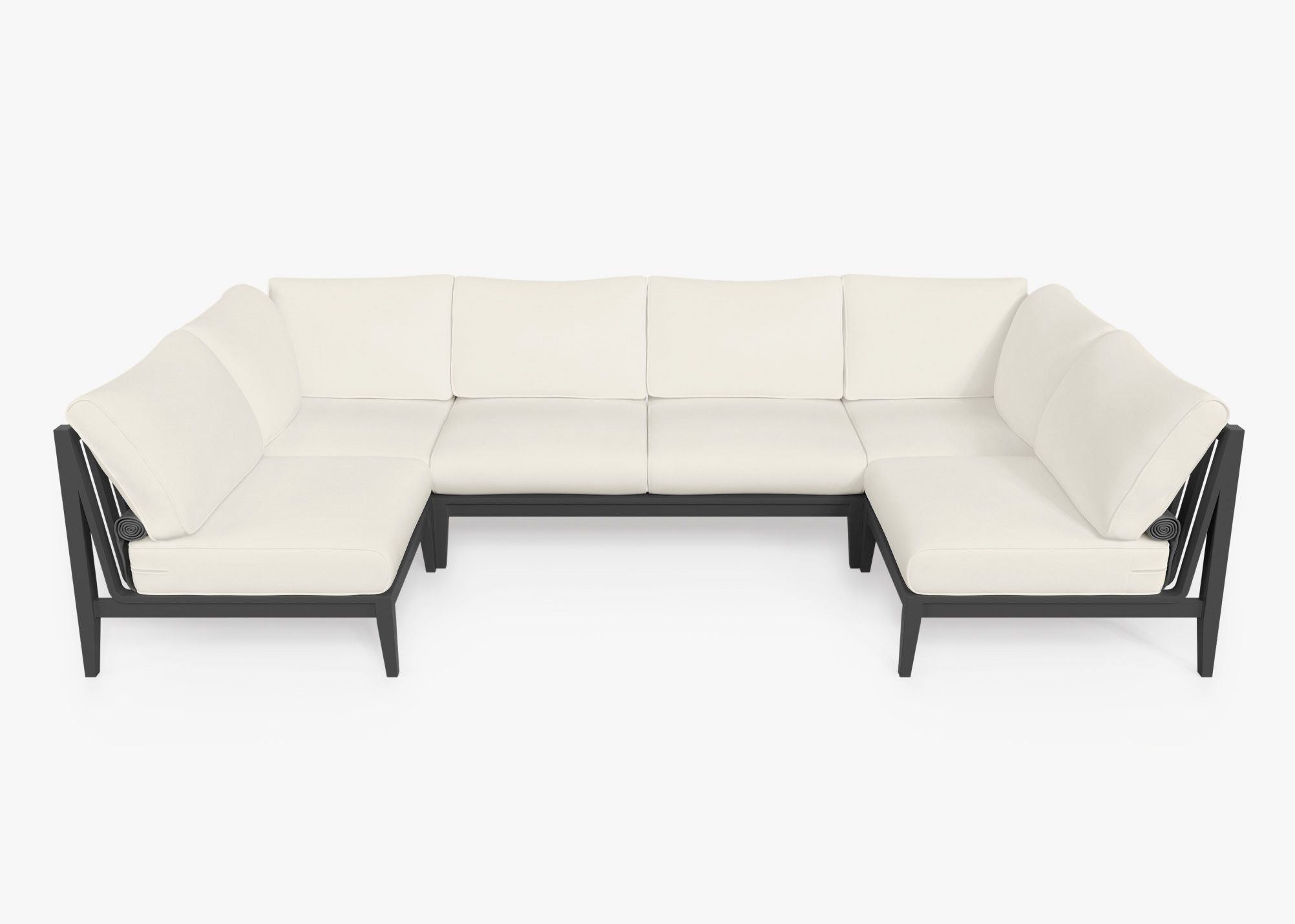Charcoal Aluminum Outdoor U Sectional - 6 Seat, front. Comfortable, durable, and weather resistant outdoor seating with memory foam. #color_palisades cream
