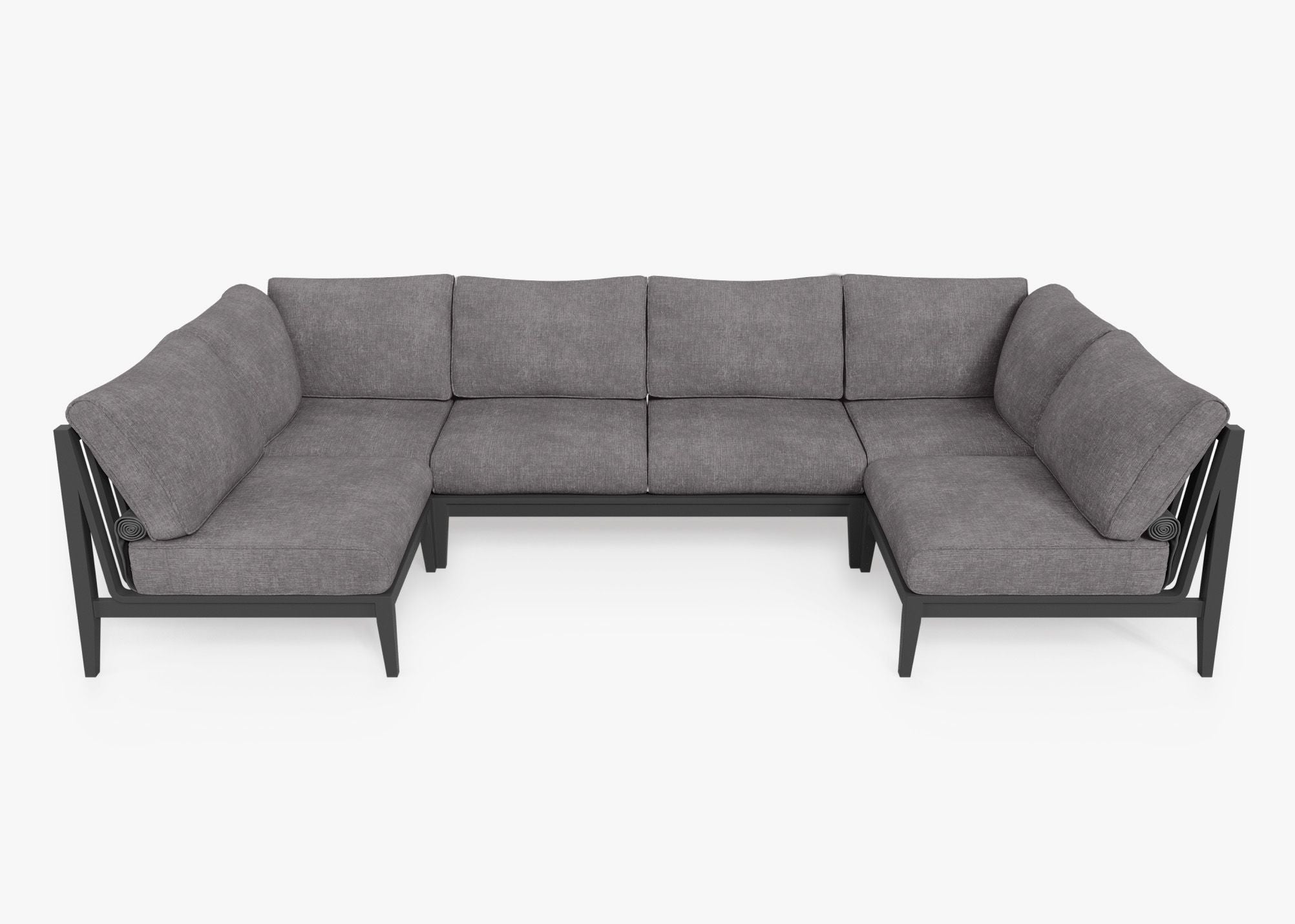 Charcoal Aluminum Outdoor U Sectional - 6 Seat, front. Comfortable, durable, and weather resistant outdoor seating with memory foam. #color_dark pebble gray