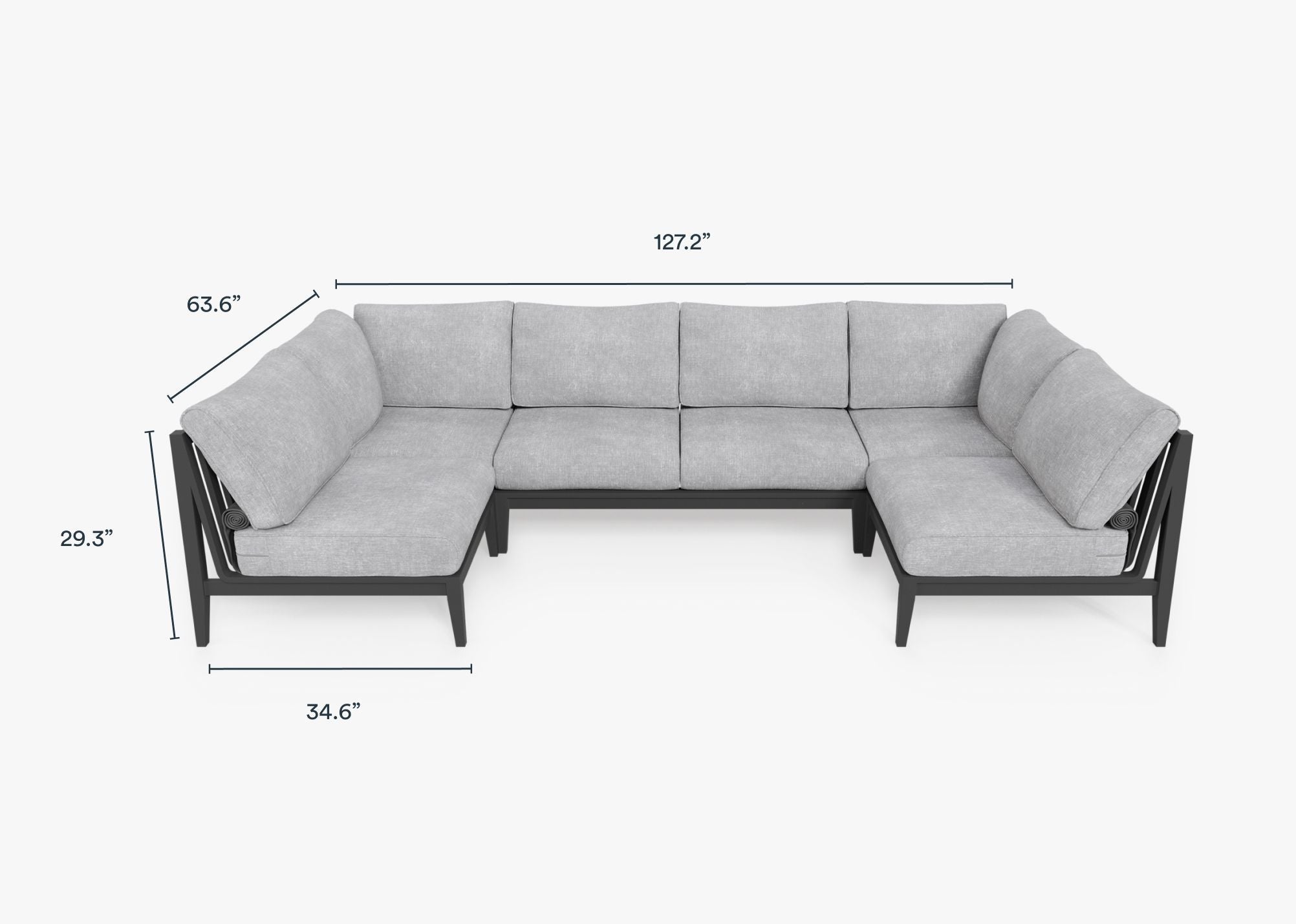 Charcoal Aluminum Outdoor U Sectional - 6 Seat dimensions in inches, also listed under Dimensions and Weights. #color_pacific fog gray