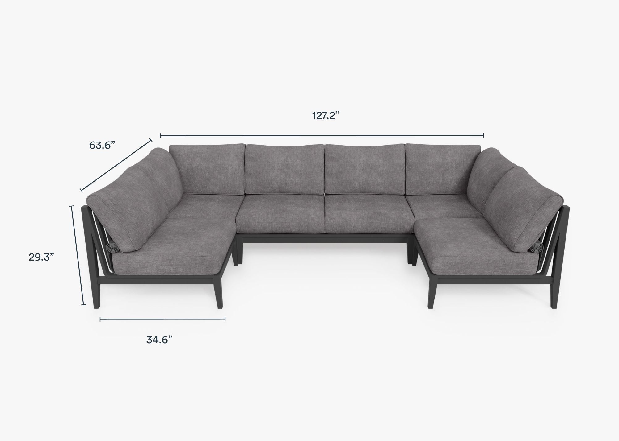 Charcoal Aluminum Outdoor U Sectional - 6 Seat dimensions in inches, also listed under Dimensions and Weights. #color_dark pebble gray