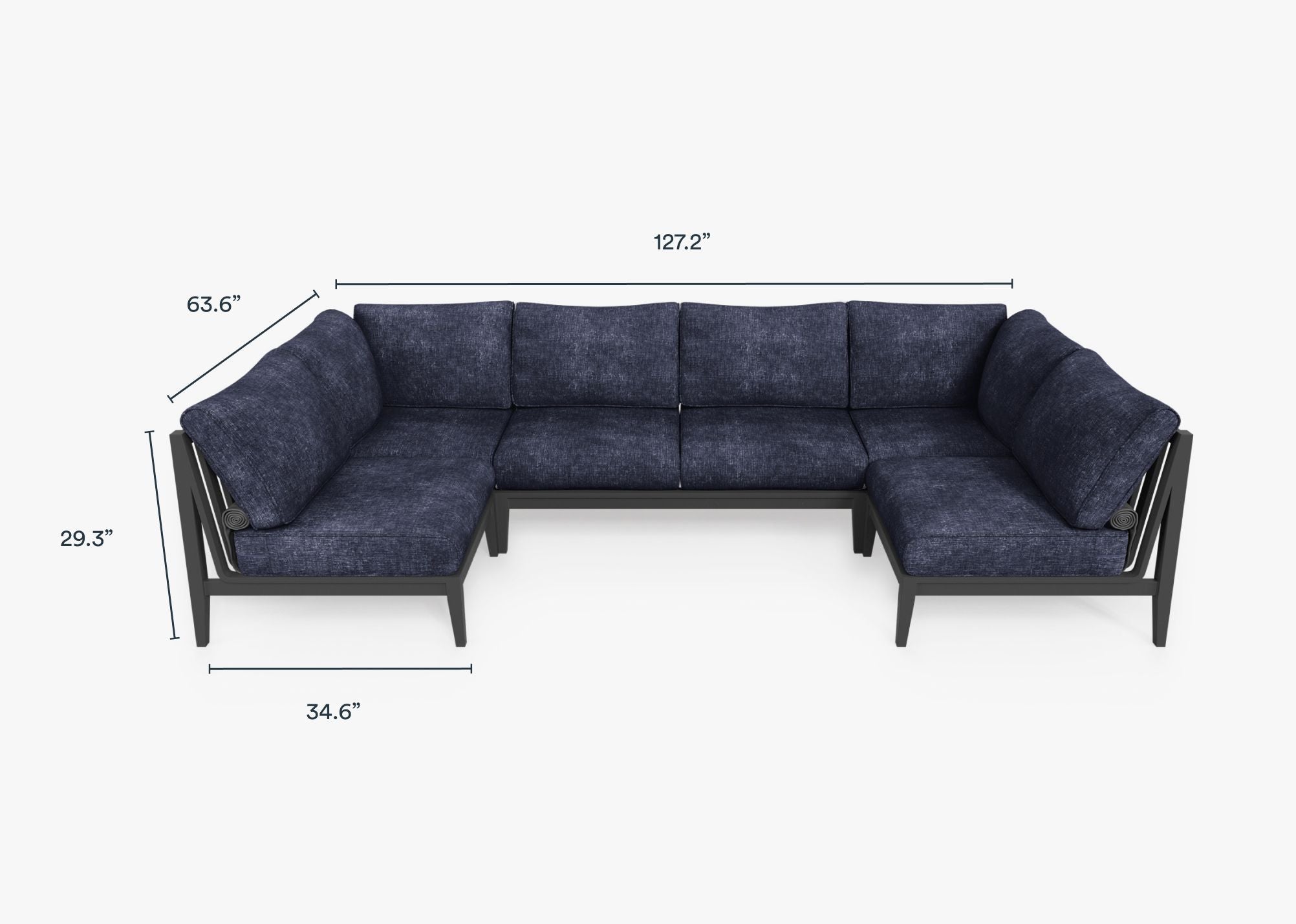 Charcoal Aluminum Outdoor U Sectional - 6 Seat dimensions in inches, also listed under Dimensions and Weights. #color_deep sea navy