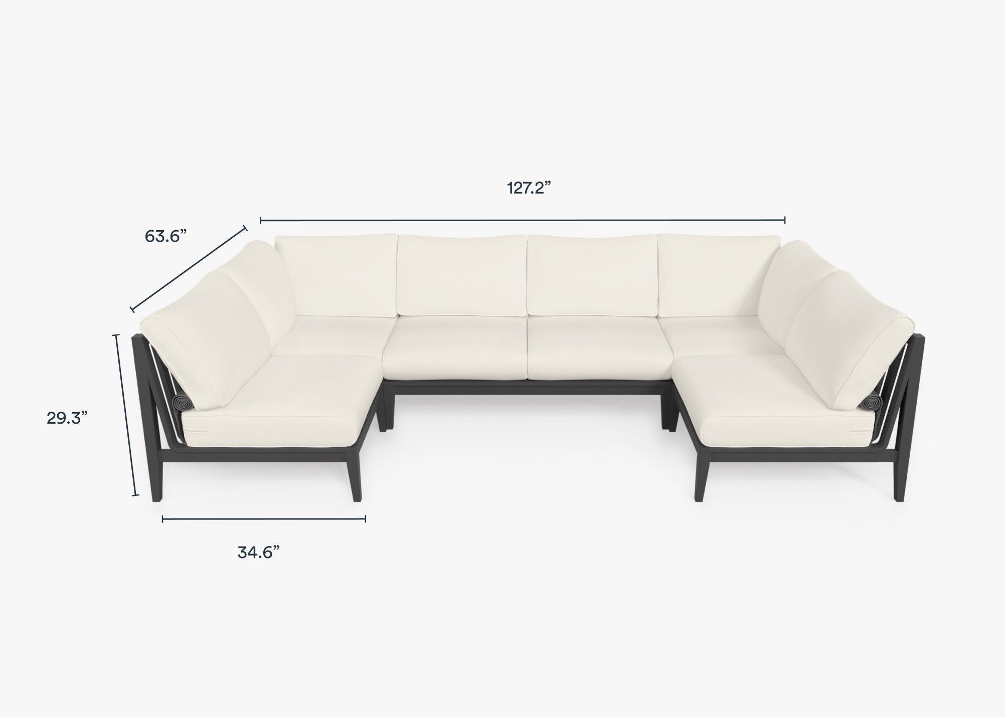 Charcoal Aluminum Outdoor U Sectional - 6 Seat dimensions in inches, also listed under Dimensions and Weights. #color_palisades cream