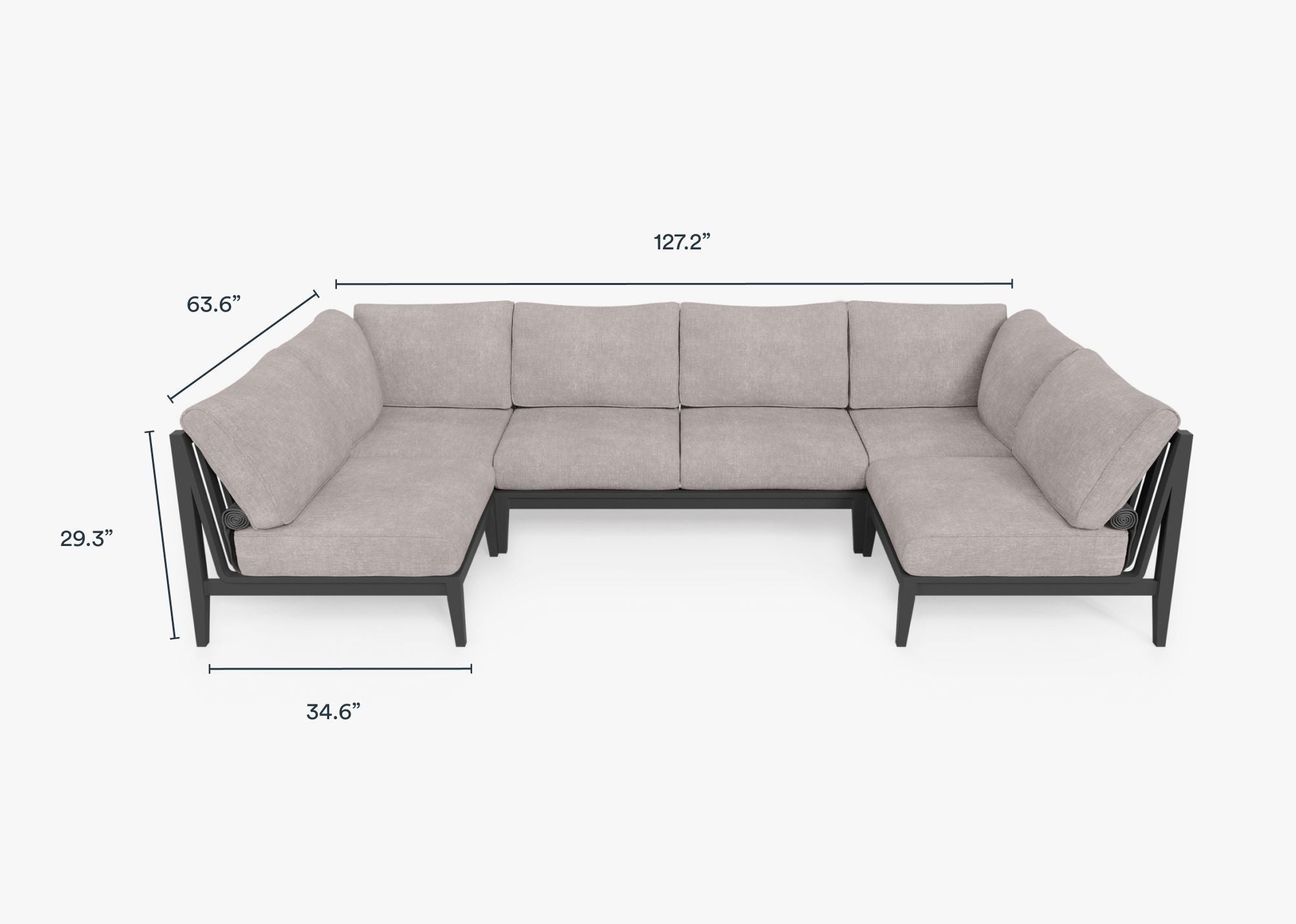 Charcoal Aluminum Outdoor U Sectional - 6 Seat dimensions in inches, also listed under Dimensions and Weights. #color_sandstone gray