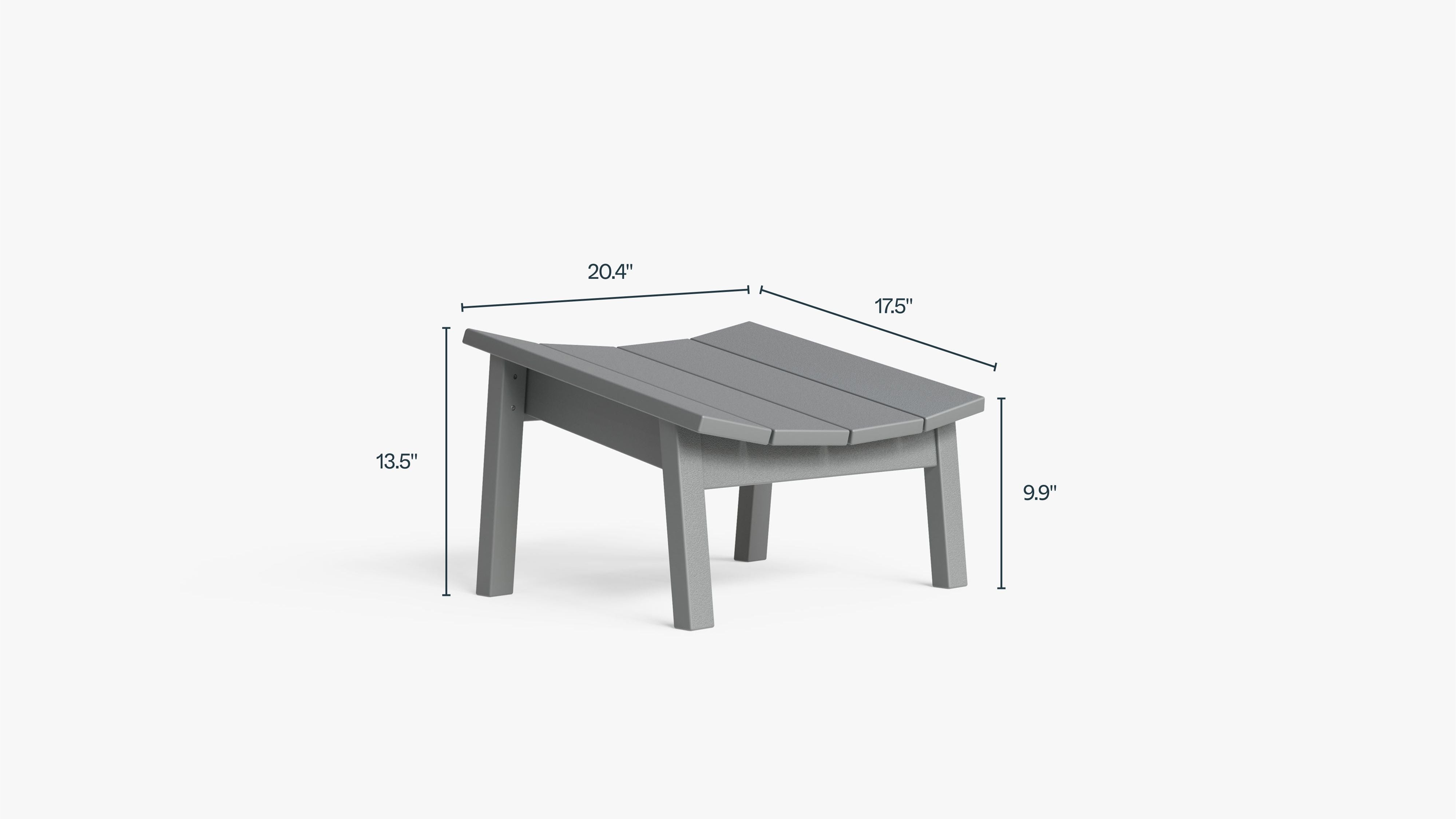 Dimensions of the Ascent Adirondack ottoman in inches.