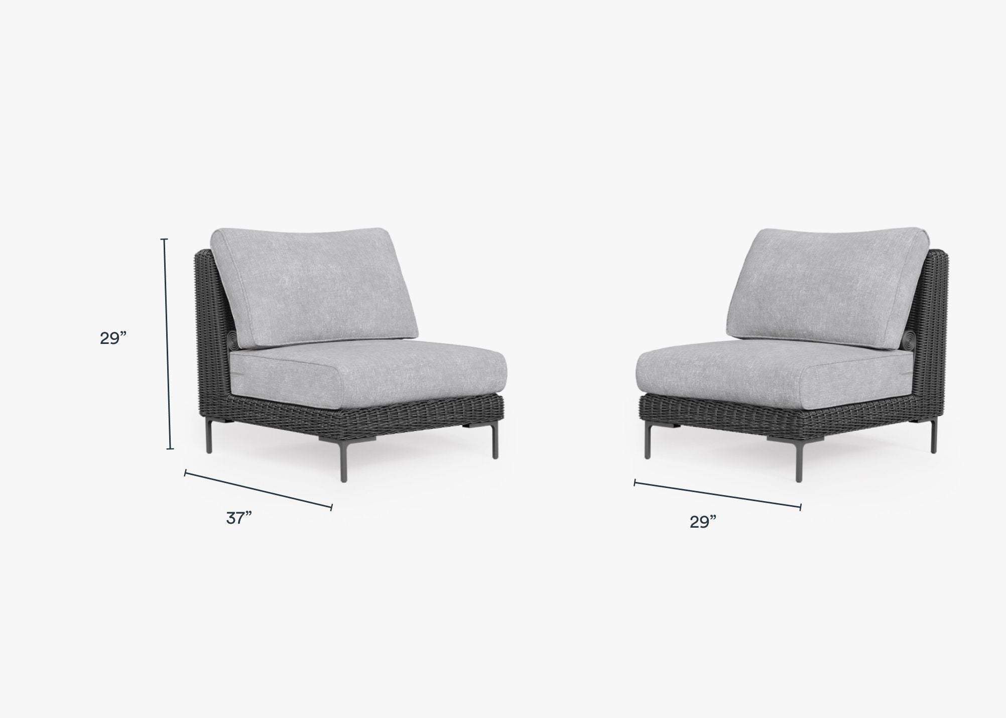 Black Wicker Outdoor Armless Chair Conversation Set #color_pacific fog gray