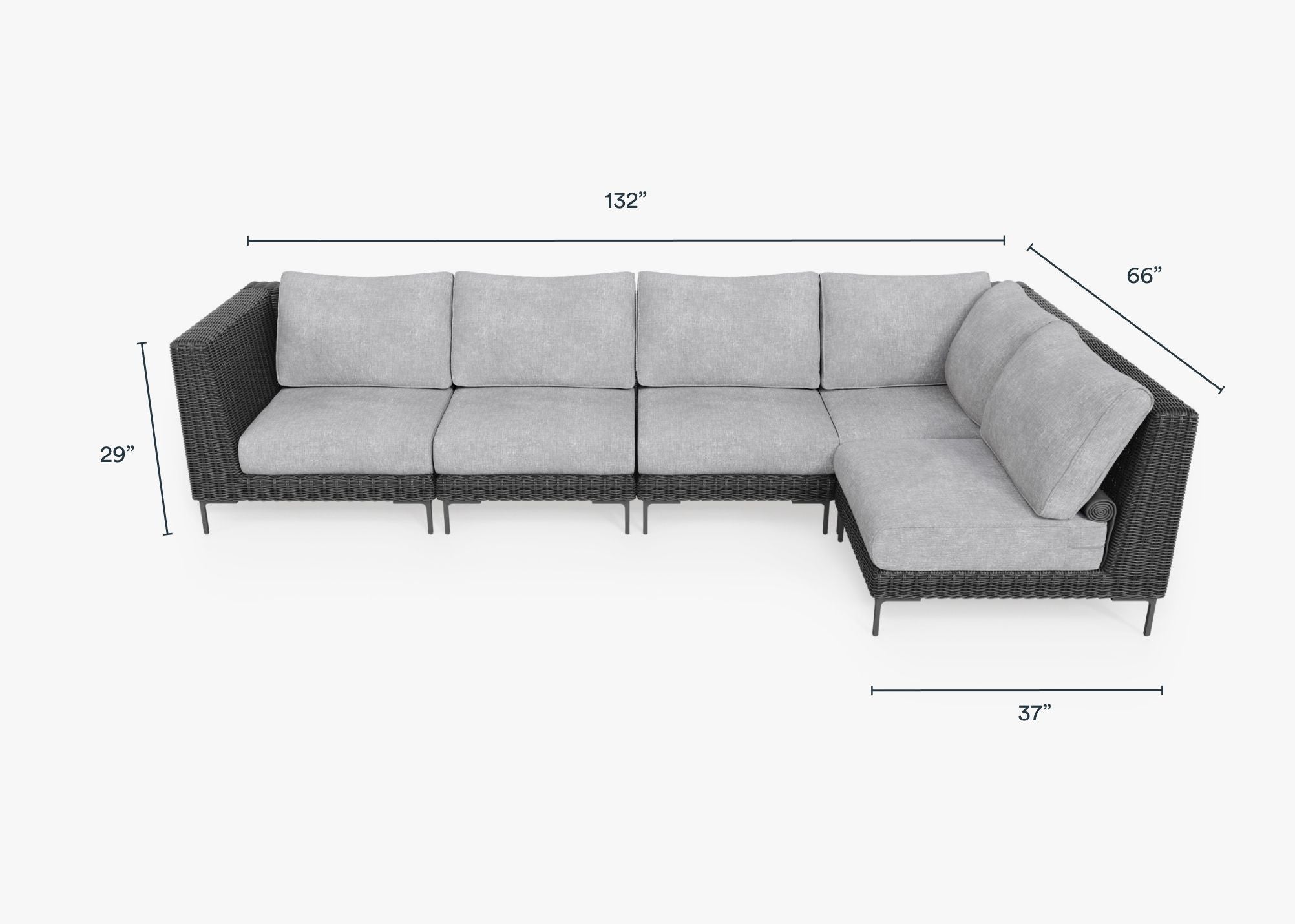 Black Wicker Outdoor L Sectional - 5 Seat #color_pacific fog gray