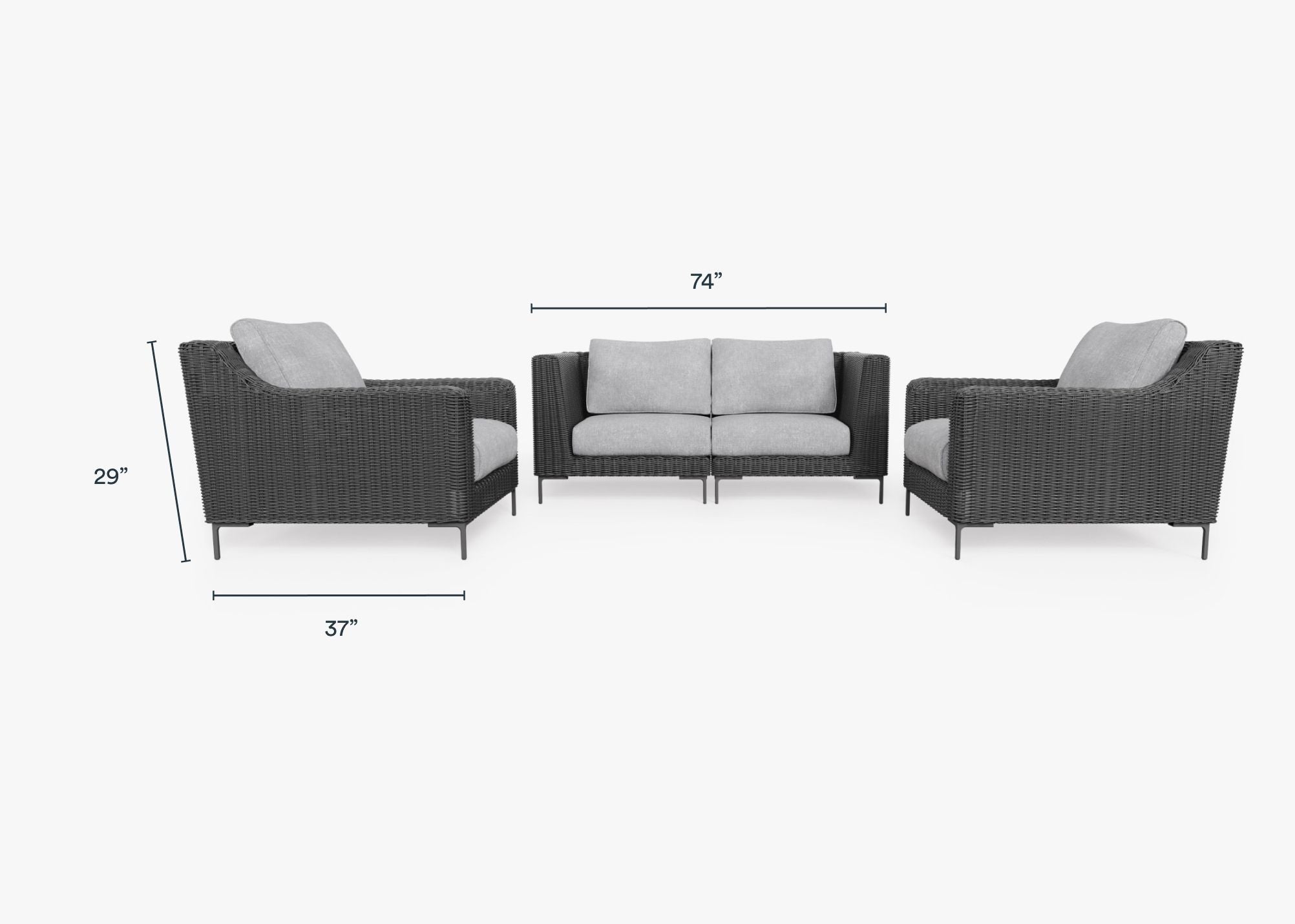Black Wicker Outdoor Loveseat with Armchairs - 4 Seat #color_pacific fog gray