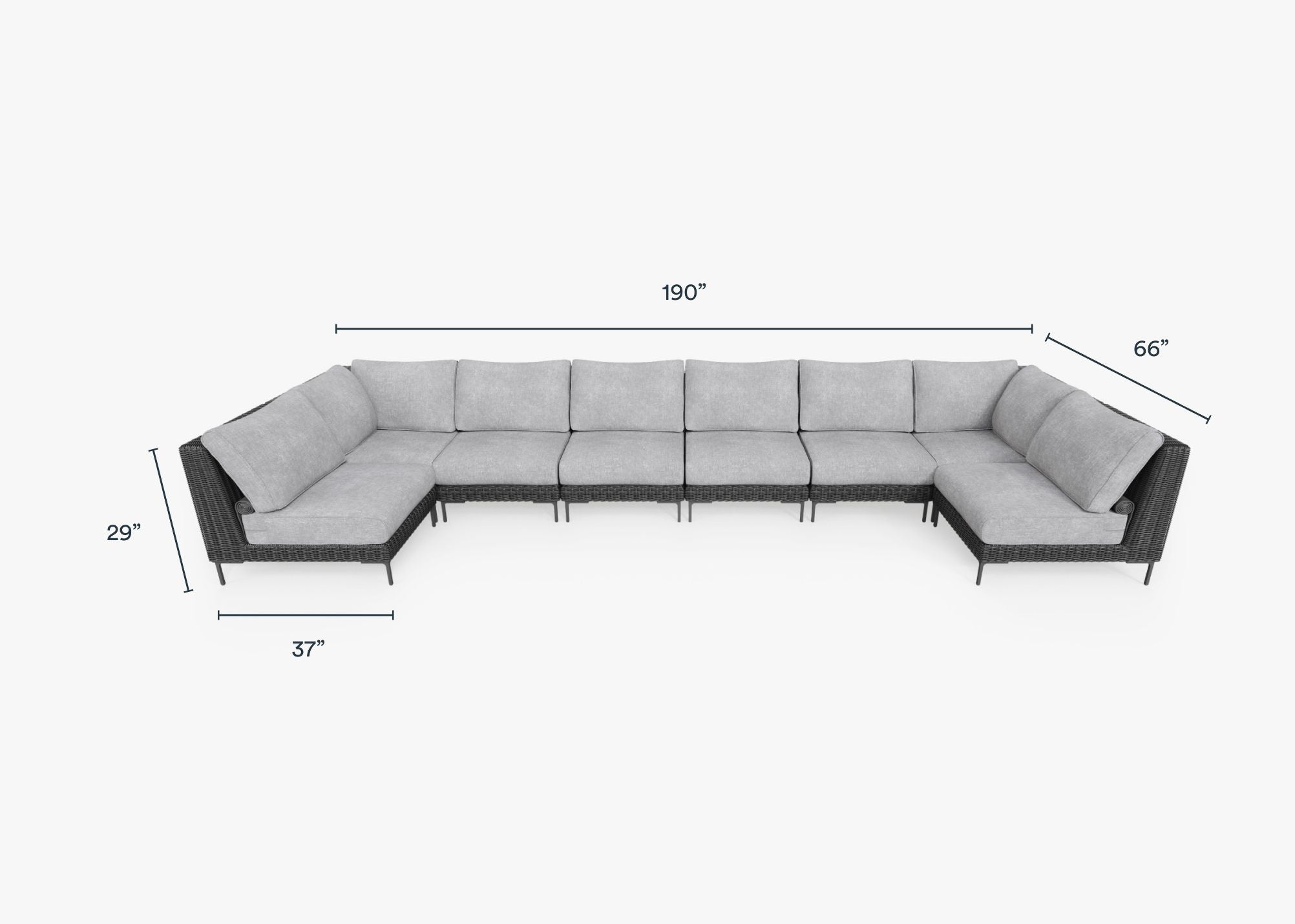 Black Wicker Outdoor U Sectional - 8 Seat #color_pacific fog gray