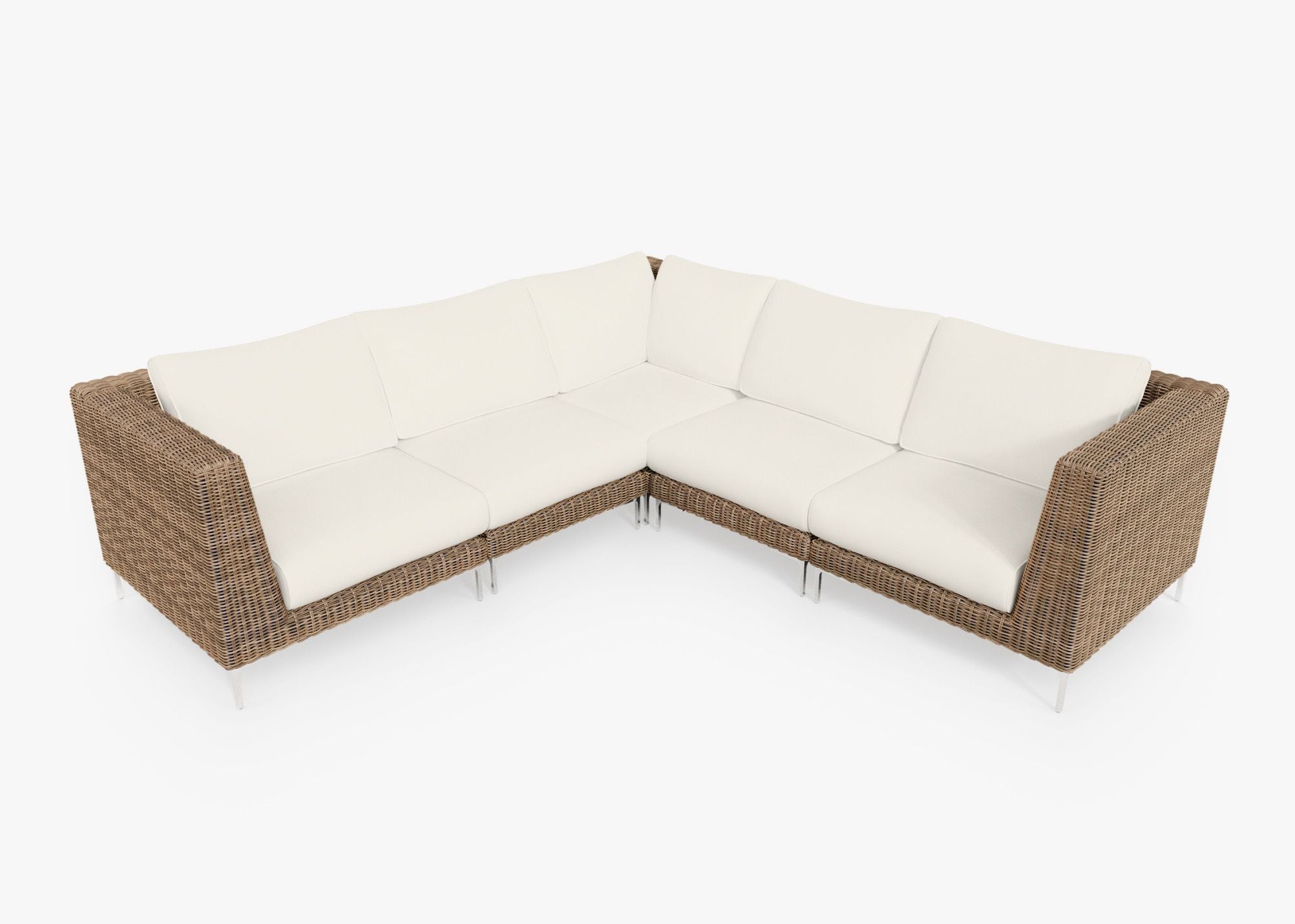 Brown Wicker Outdoor Corner Sectional - 5 Seat, front. Comfortable, durable, and weather resistant outdoor seating with memory foam. #color_palisades cream