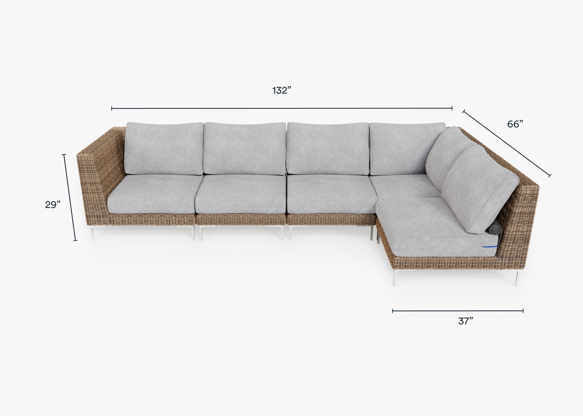 Brown Wicker Outdoor L Sectional - 5 Seat dimensions in inches, also listed under Dimensions and Weights. #color_pacific fog gray